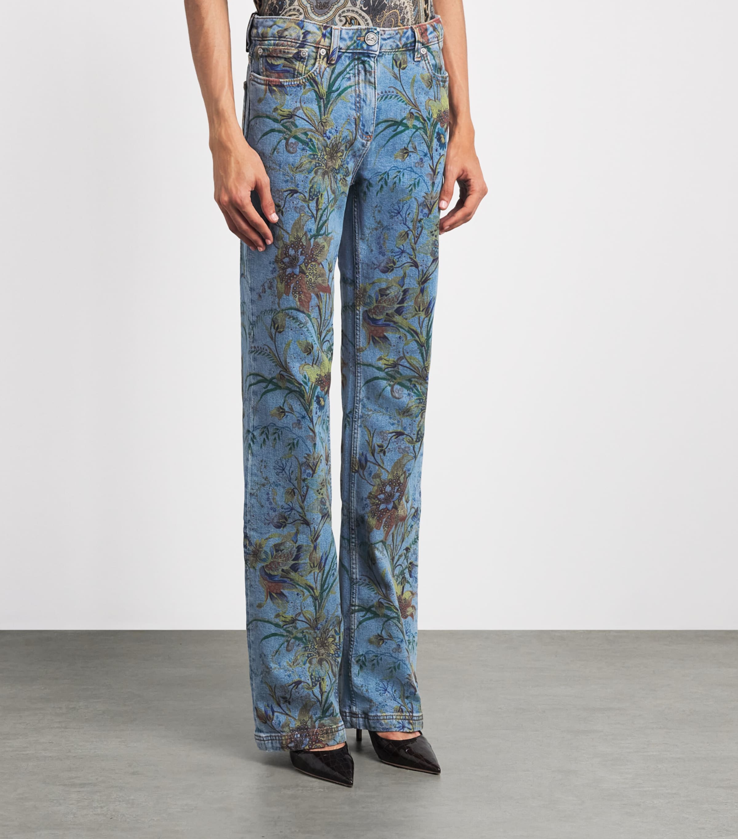 Etro Womens Floral Flare Jeans Prnt/pl Blu Bs Image 4
