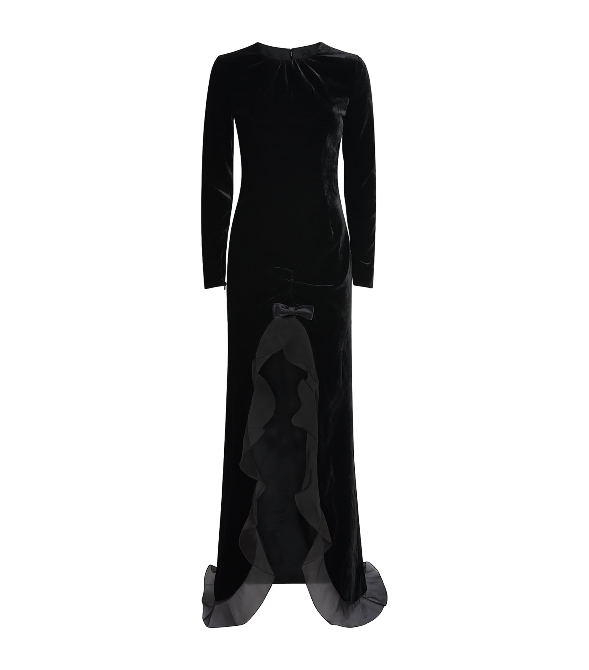 Alessandra Rich Womens Velvet Ruffled Gown Black Image 1