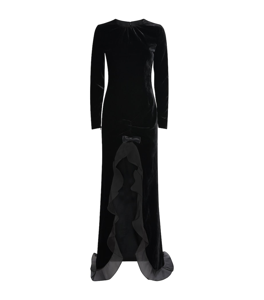 Alessandra Rich Womens Velvet Ruffled Gown Black Image 1