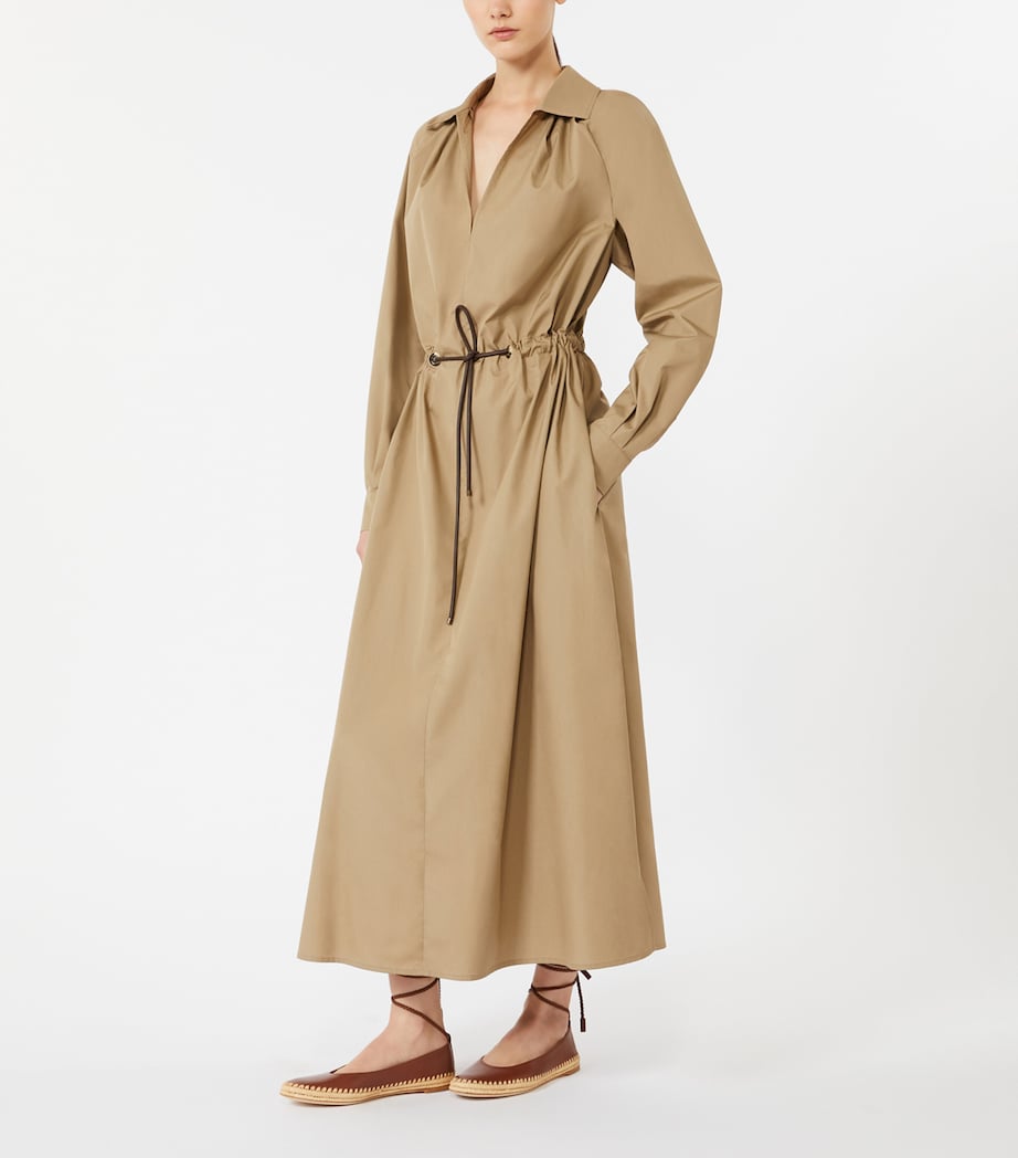 Max Mara Womens Cotton Drawstring Midi Shirt Dress Kaki Image 3
