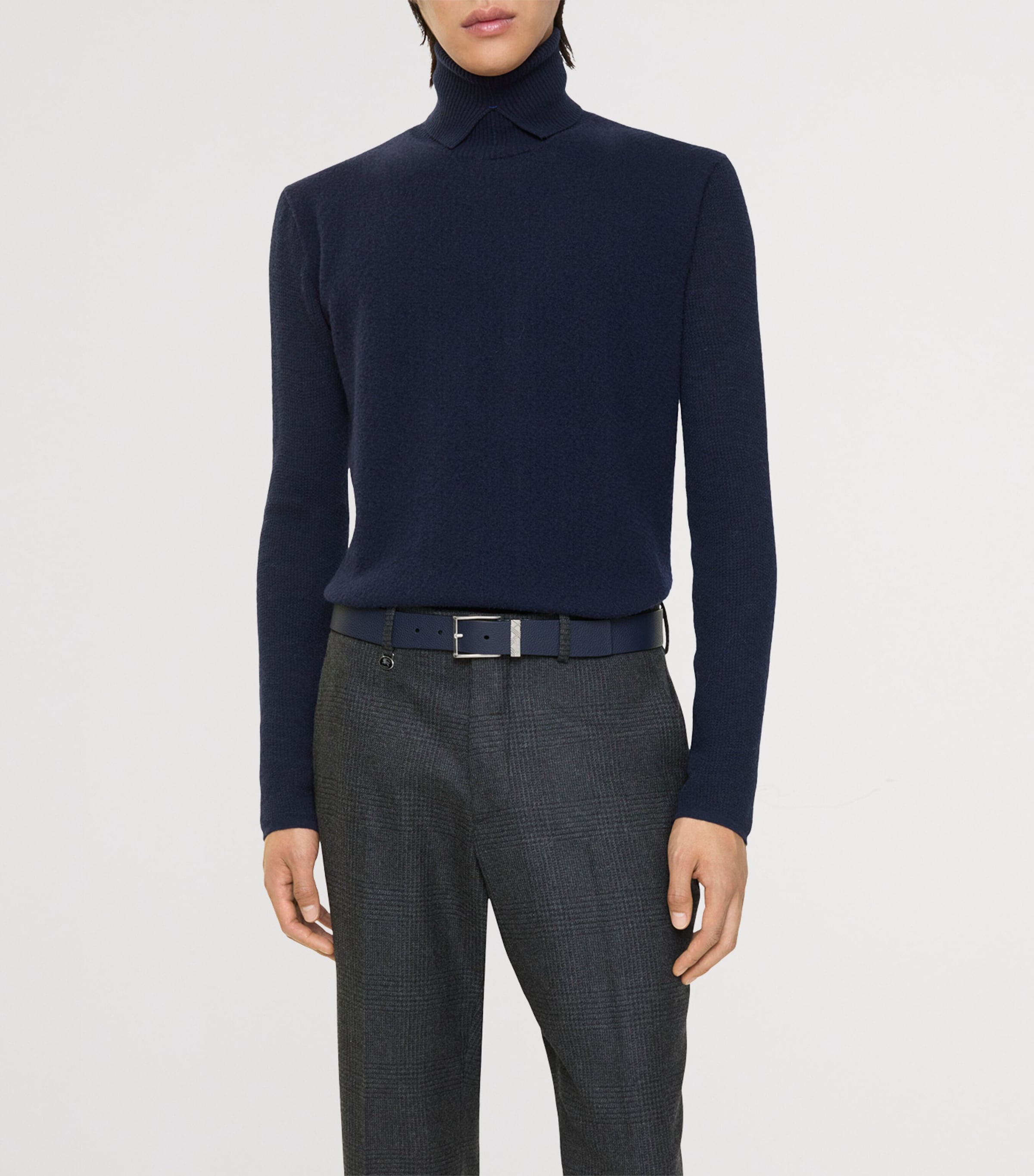 Leather Check-Engraved Belt NAVY Image 2