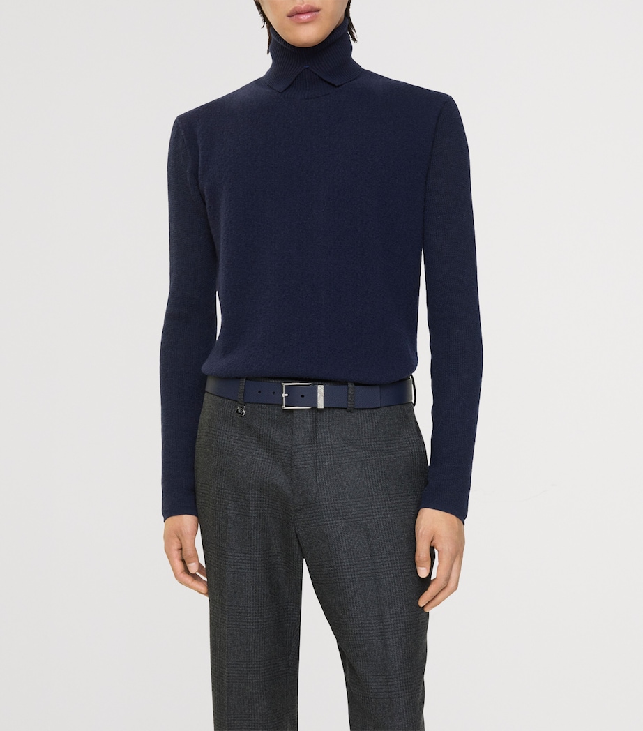 Leather Check-Engraved Belt NAVY Image 2