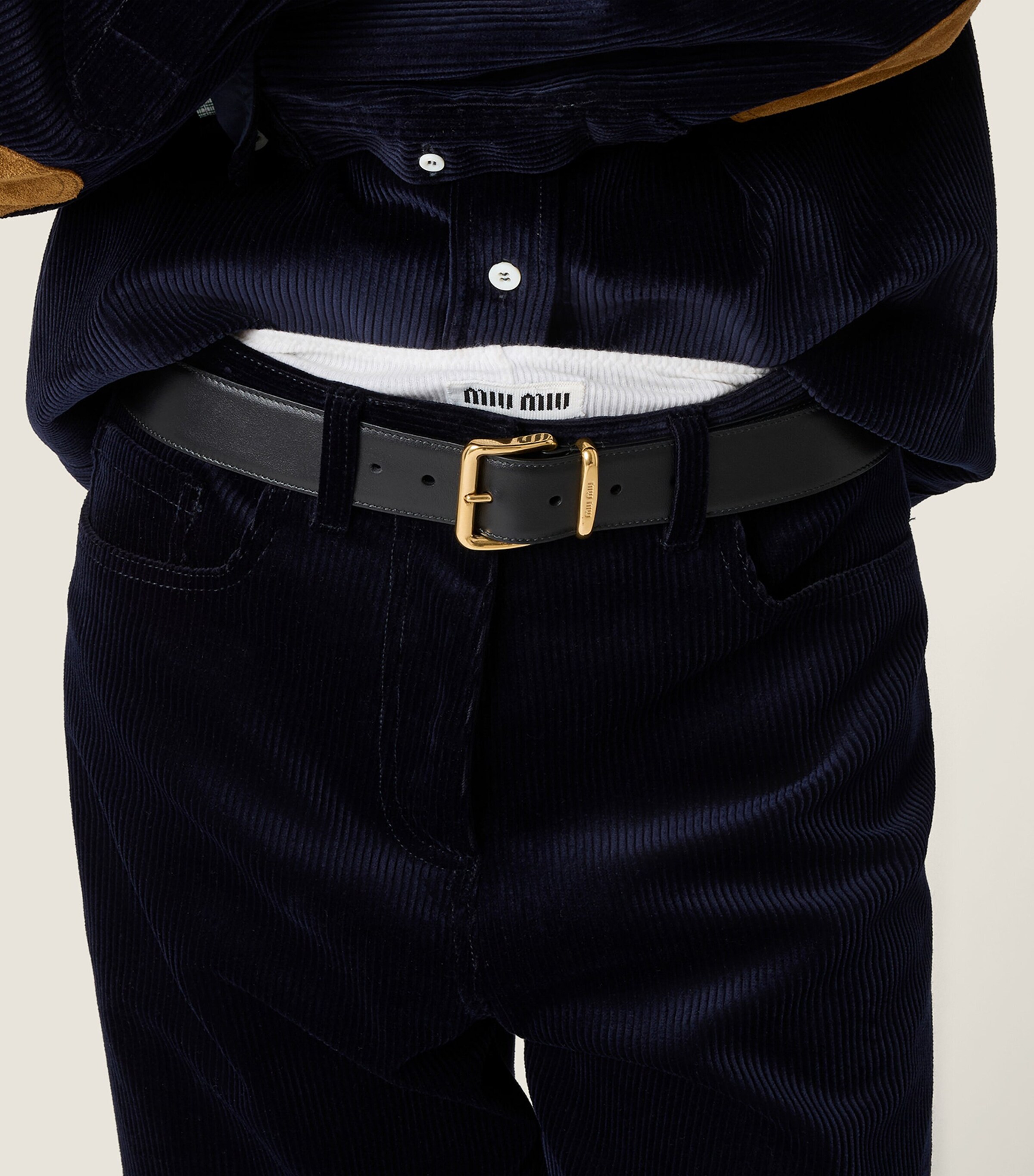 Miu Miu Womens Corduroy Wide-Leg Trousers Blue Image 4
