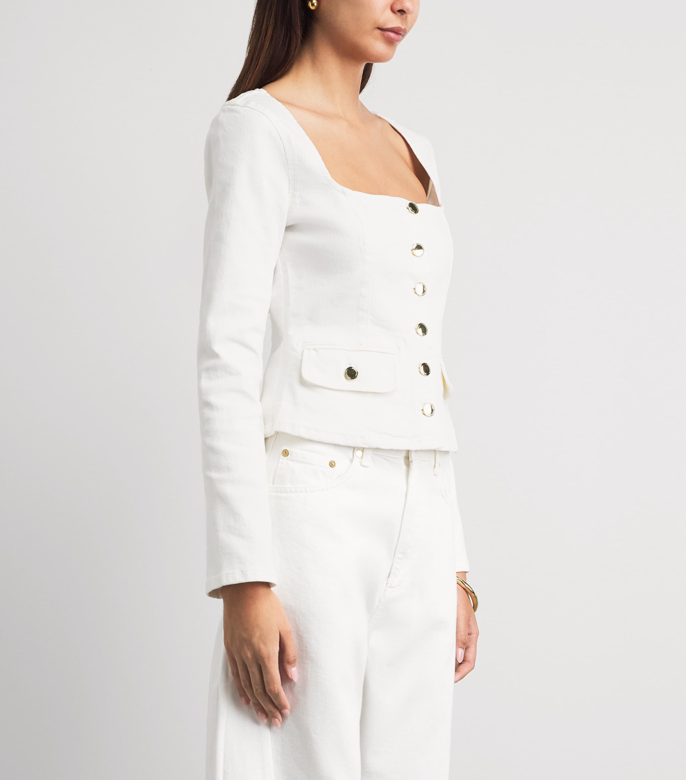 Good American Womens Square-Neck Denim Jacket Cotton White Image 4