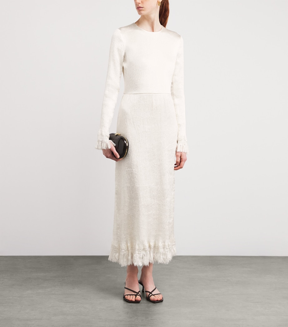 FFORME Womens Silk-Blend Fringe Mina Midi Dress Cream Image 2