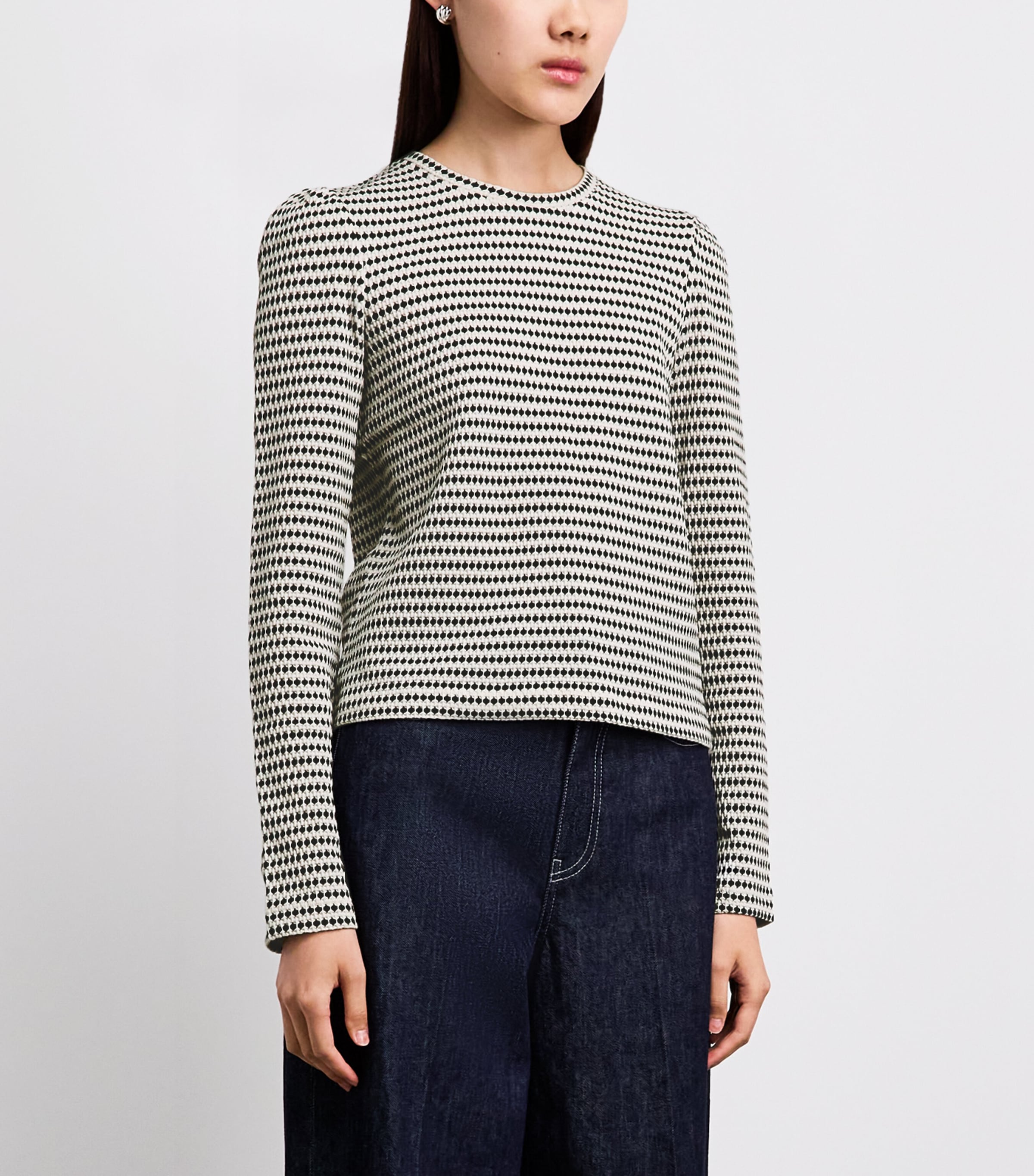 ME+EM Womens Long-Sleeve Jacquard Top Cream/black Image 4