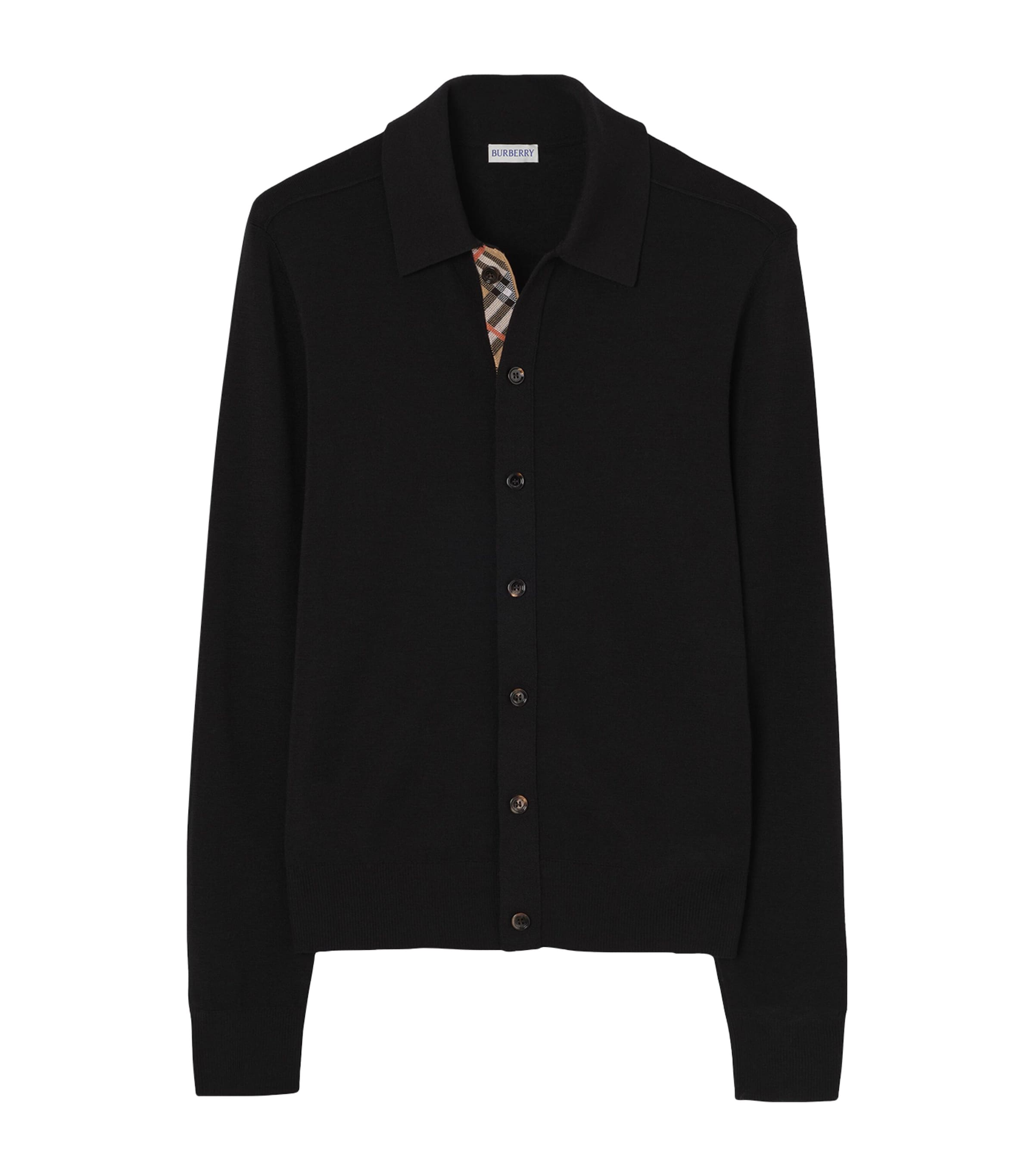 Burberry Mens Wool Check-Trim Cardigan Black Image 1