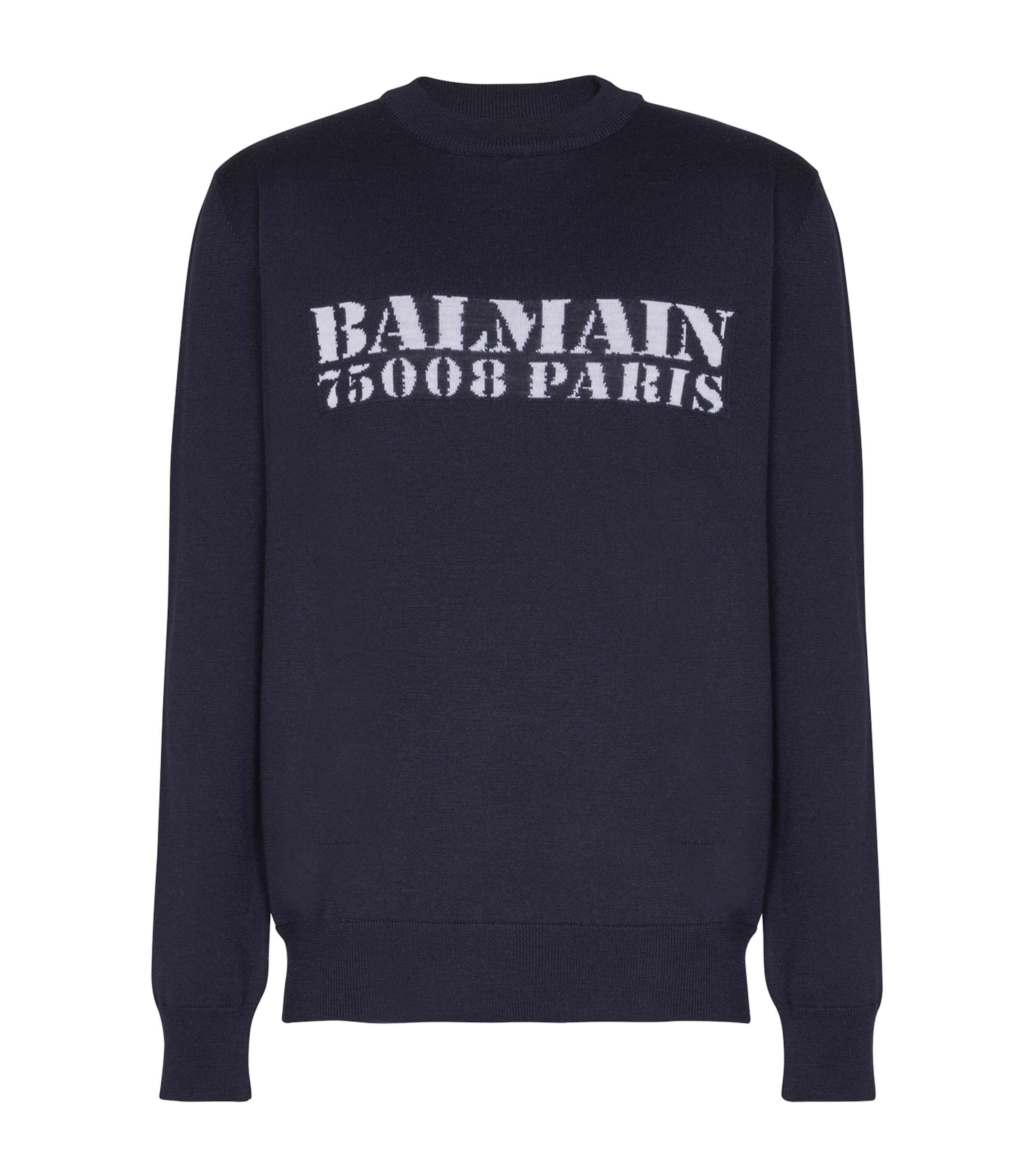 Balmain Merino Wool Logo Sweater In Blue