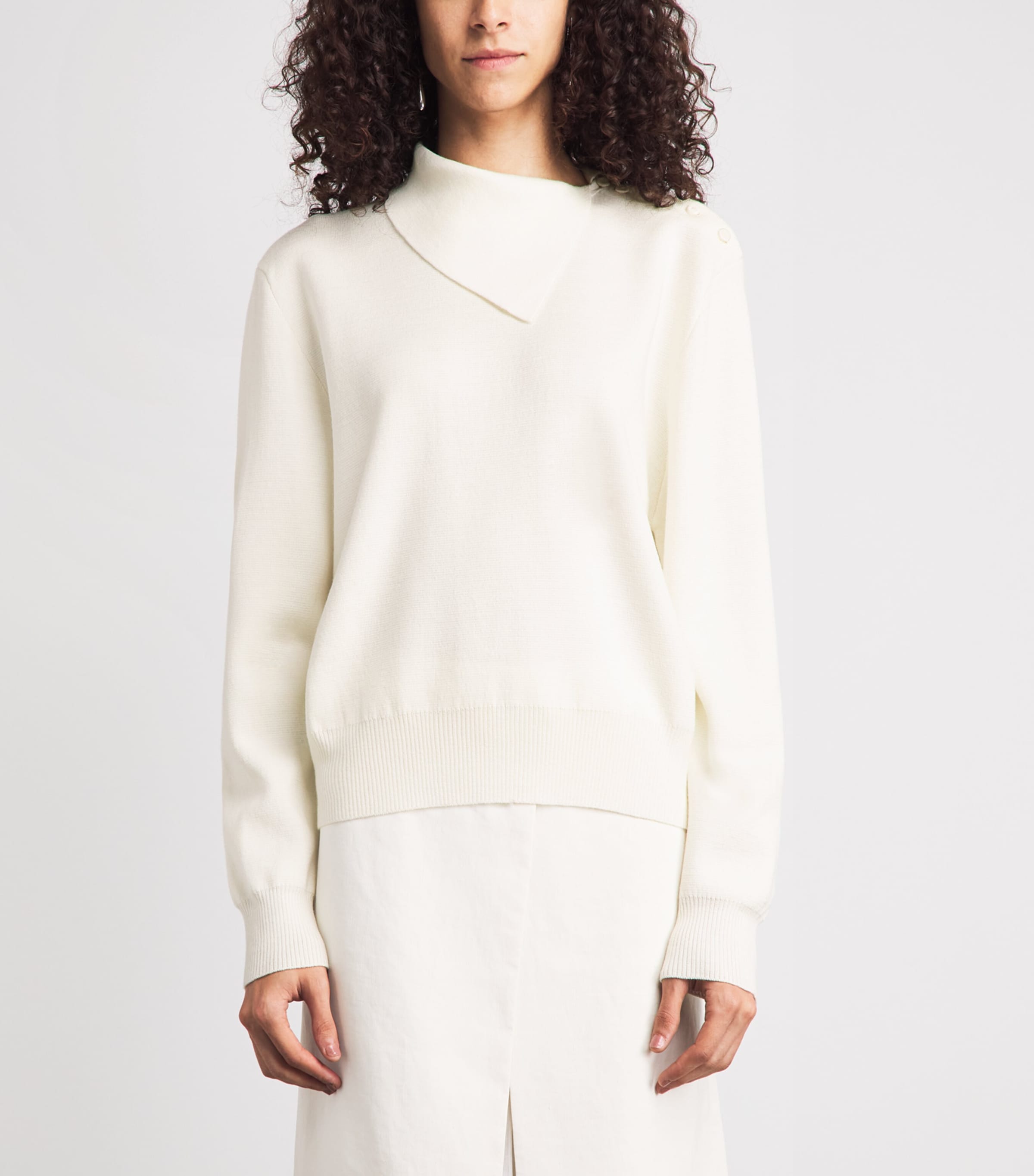 Róhe Womens Merino Wool Uneven-Collar Polo Sweater Off White Image 4