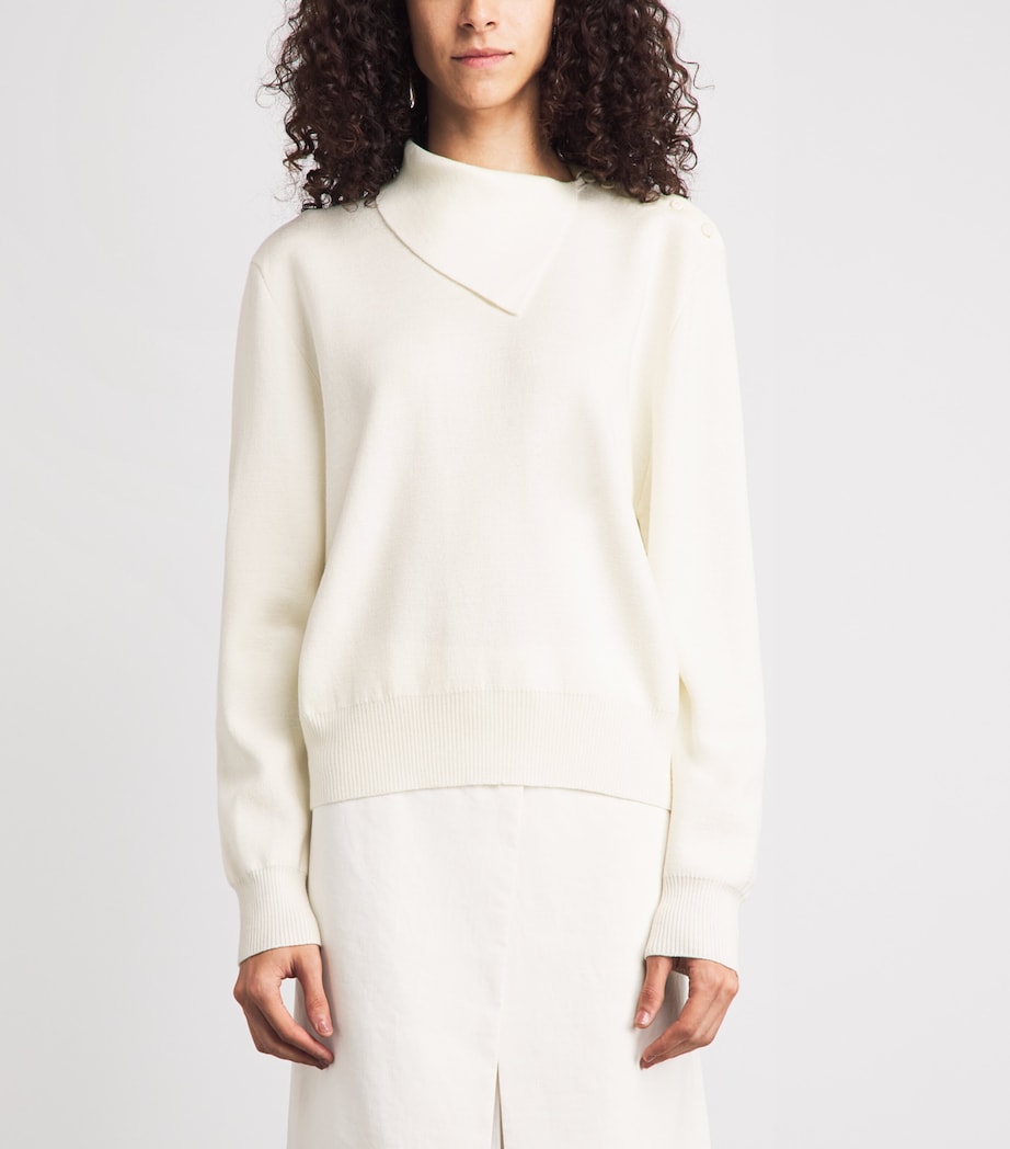 Róhe Womens Merino Wool Uneven-Collar Polo Sweater Off White Image 4