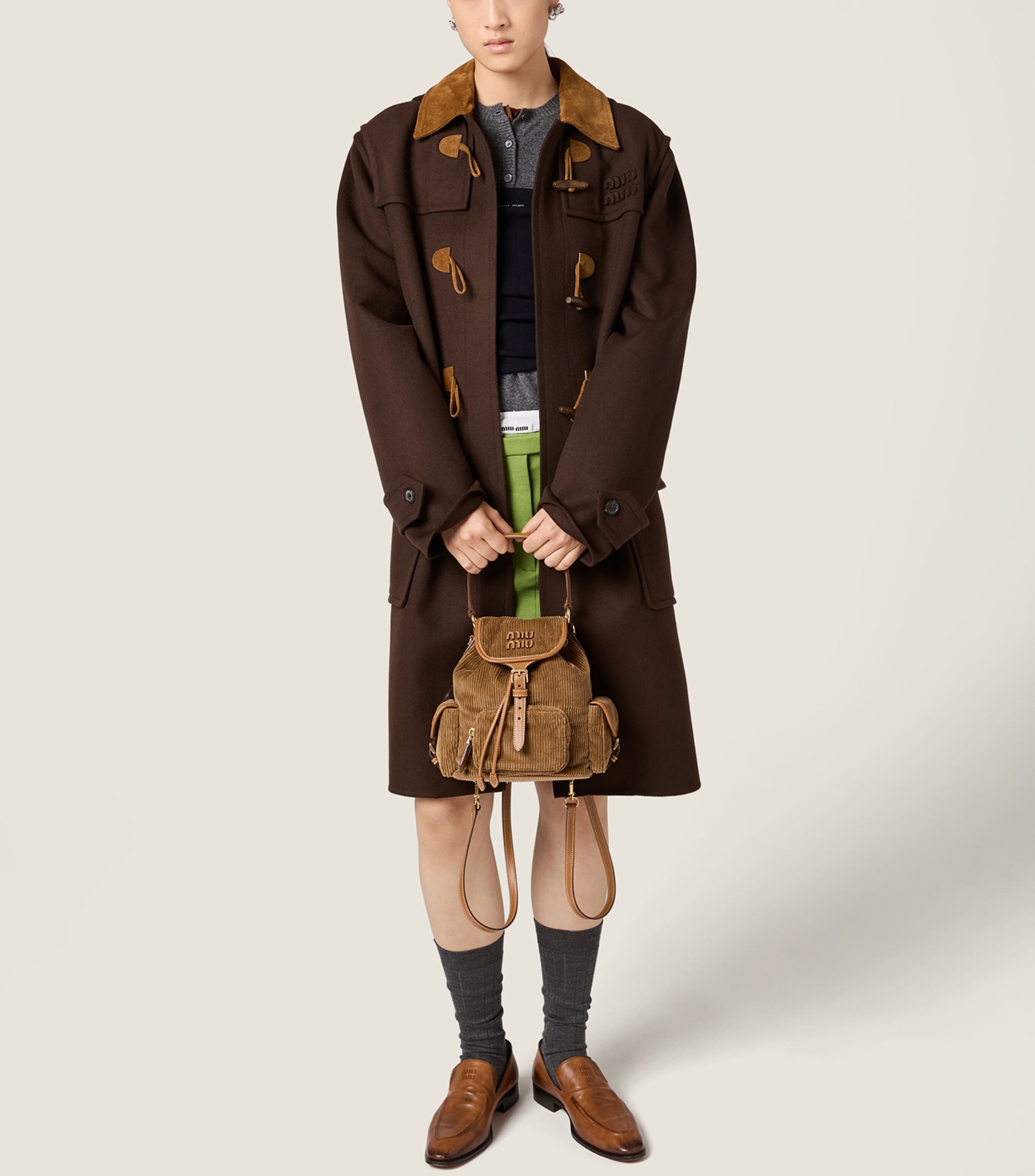 Medium Corduroy Leather-Trim Backpack F0401 Image 2