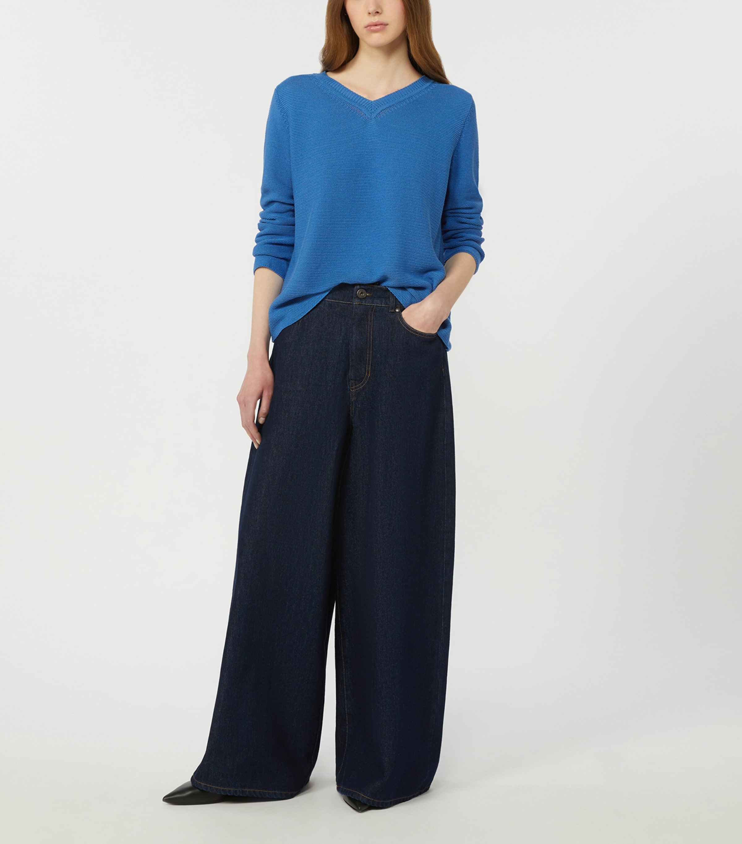 Weekend Max Mara Womens Cotton V-Neck Sweater Cornflower Blue Image 4