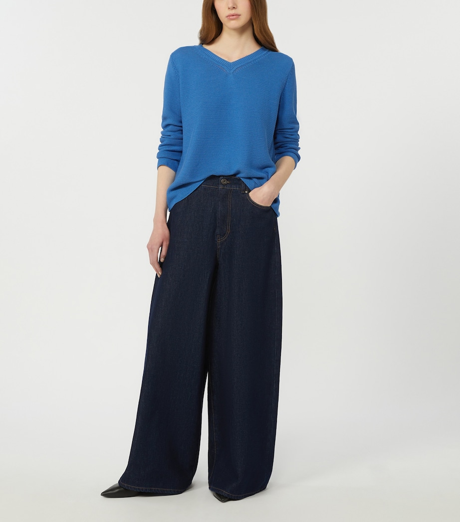 Weekend Max Mara Womens Cotton V-Neck Sweater Cornflower Blue Image 4