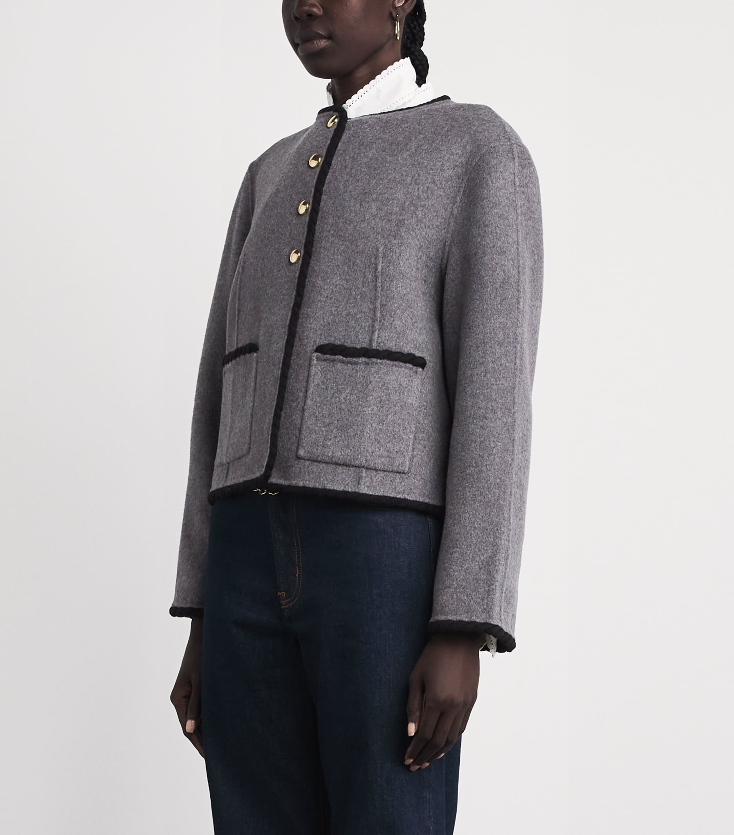 Maje Womens Wool-Blend Double-Face Cropped Jacket Light Grey Image 4
