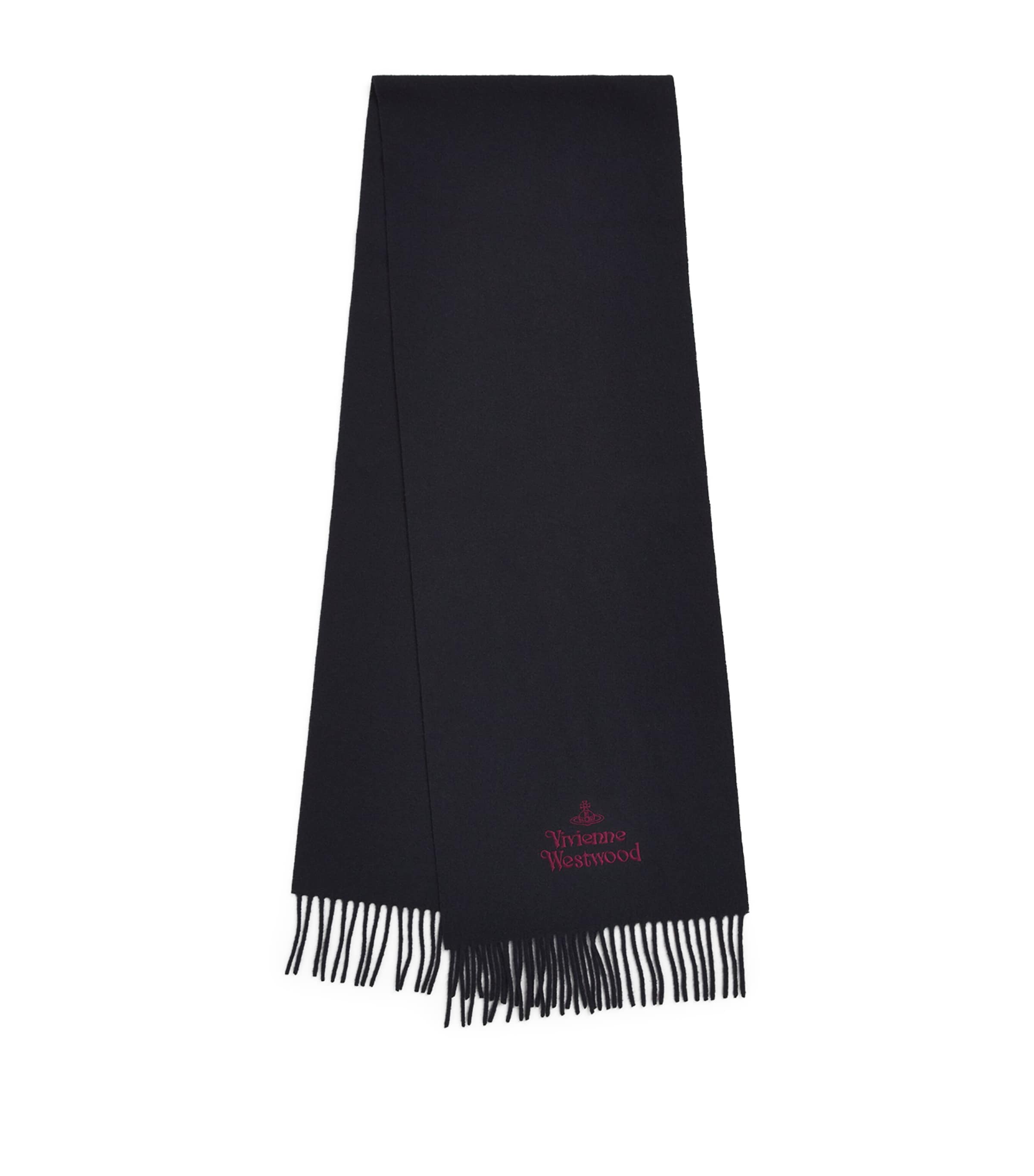 Vivienne Westwood Wool Embroidered Logo Scarf In Navy