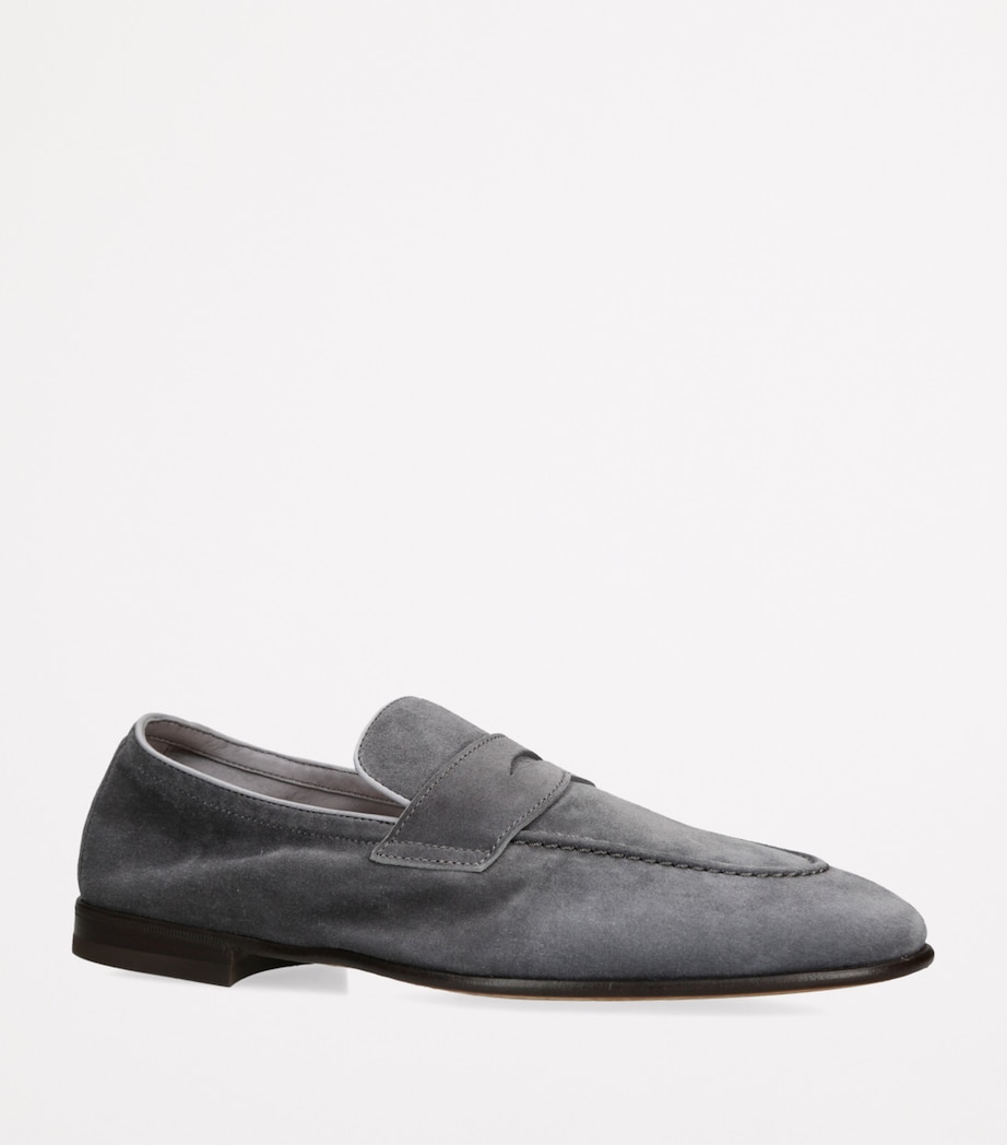 Brunello Cucinelli Mens Suede Penny Loafers Grey Image 3