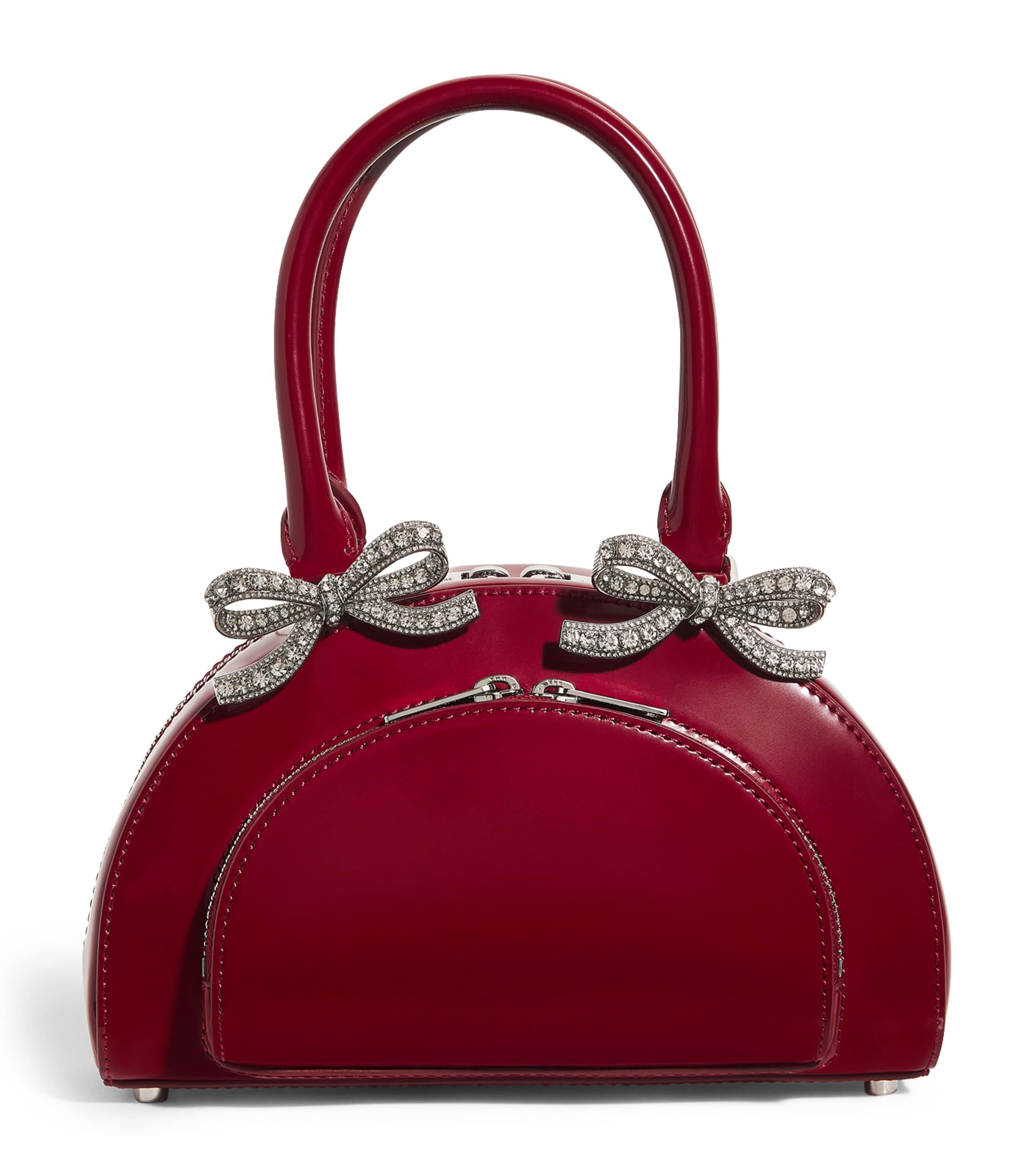 Shop Self-portrait Mini Leather Curved Top-handle Bag In Burgundy