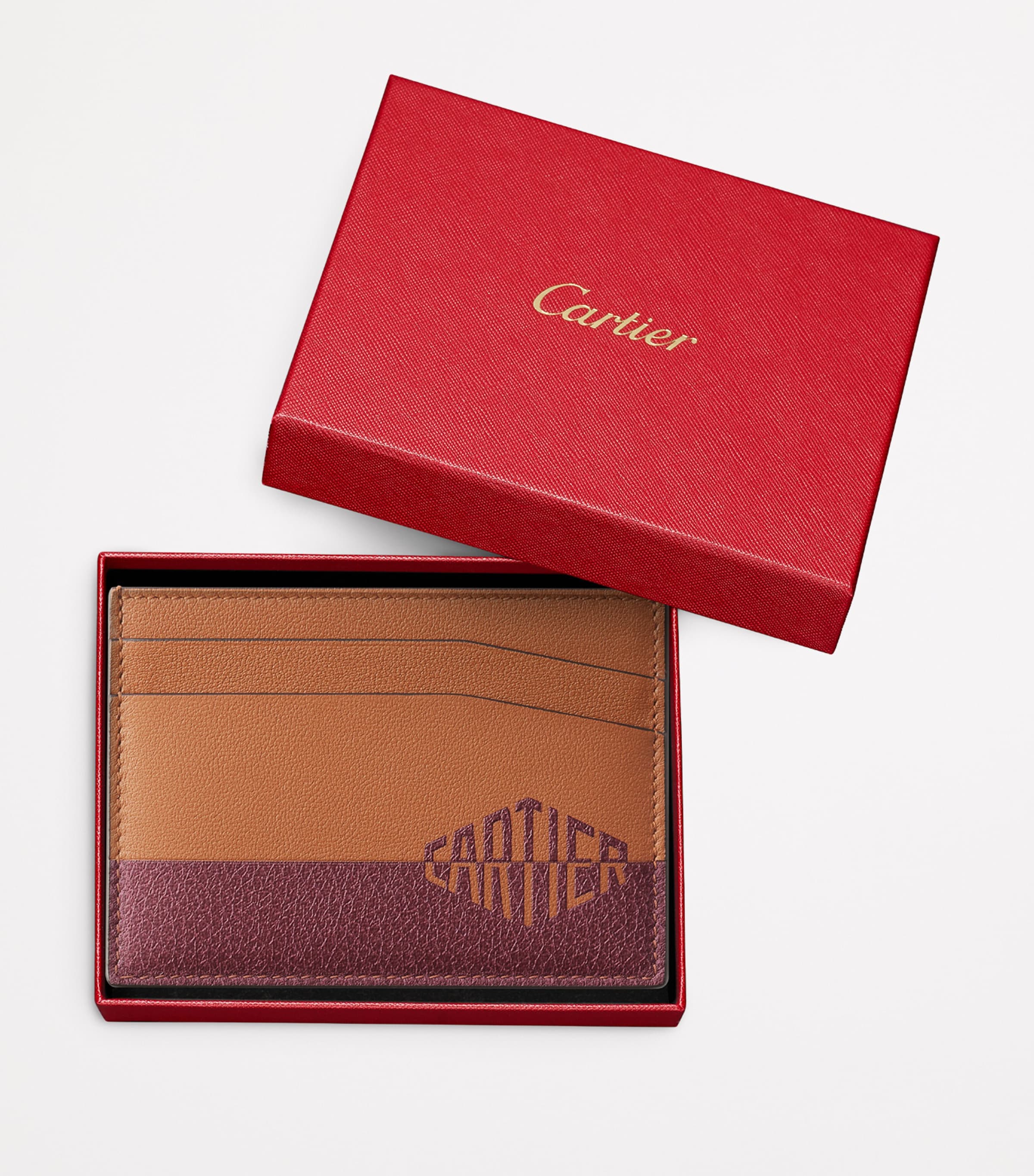Leather Losange Shadow Card Holder CARAMEL AND BURGUNDY Image 4