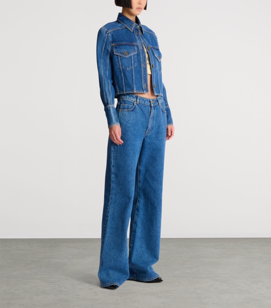 Cropped Faded Denim Jacket 6EX BLEU JEAN FONCE Image 2