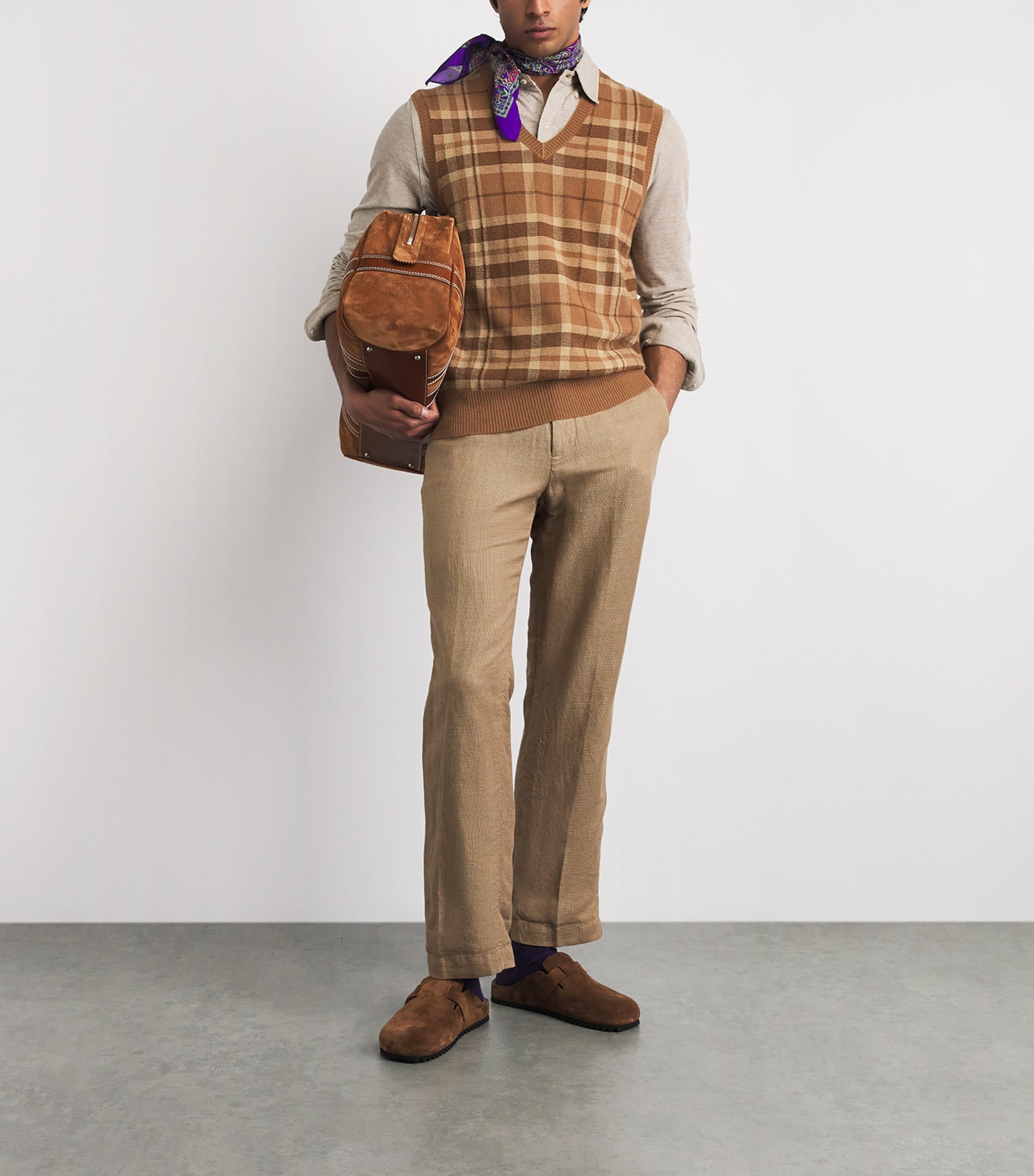 Polo Ralph Lauren Mens Cashmere Check Sweater Vest Brown Combo Image 2