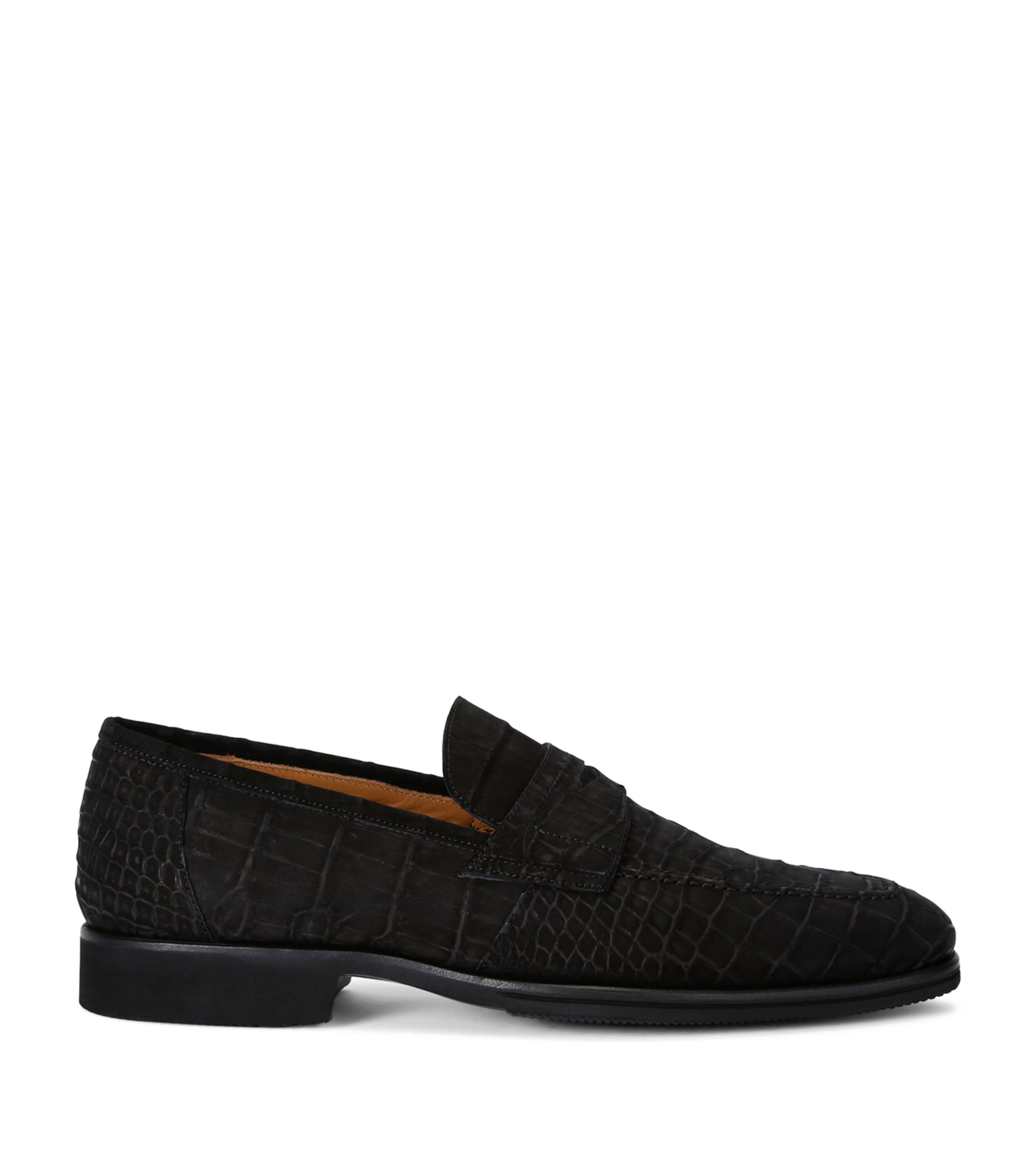 Brotini Alligator Leather Penny Loafers In Black