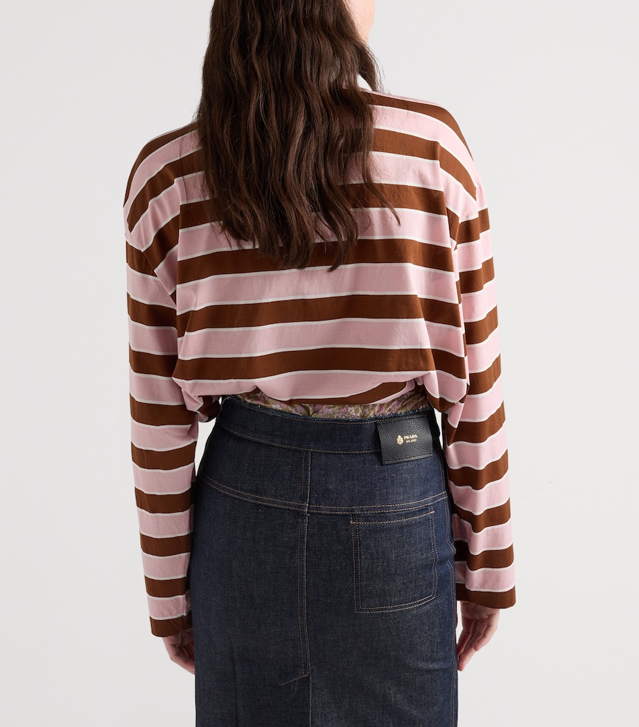 Prada Womens Cotton Stripe Lisle Polo Shirt Image 6