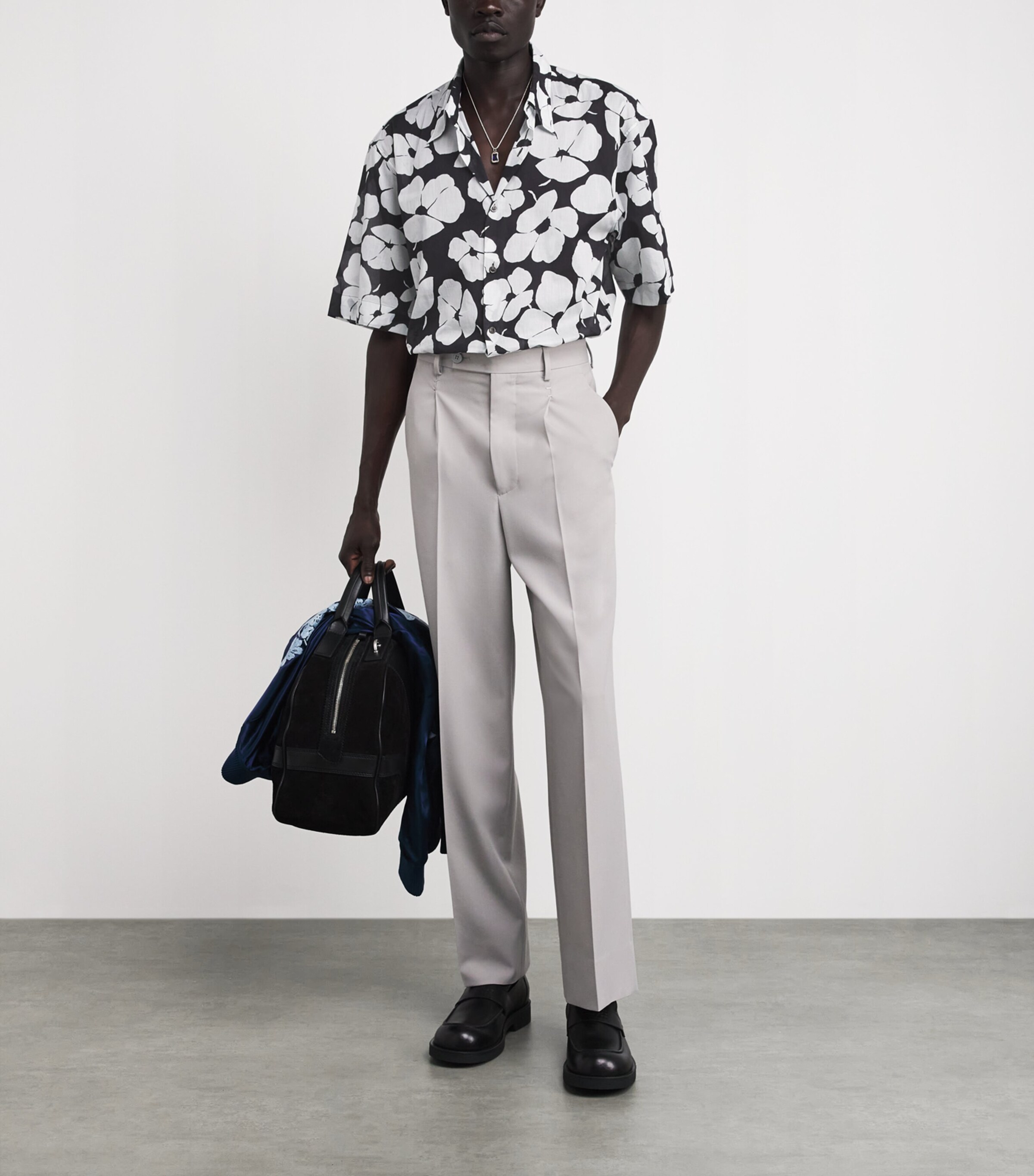 DRIES VAN NOTEN Mens Cotton Poppy Print Shirt Black Image 2