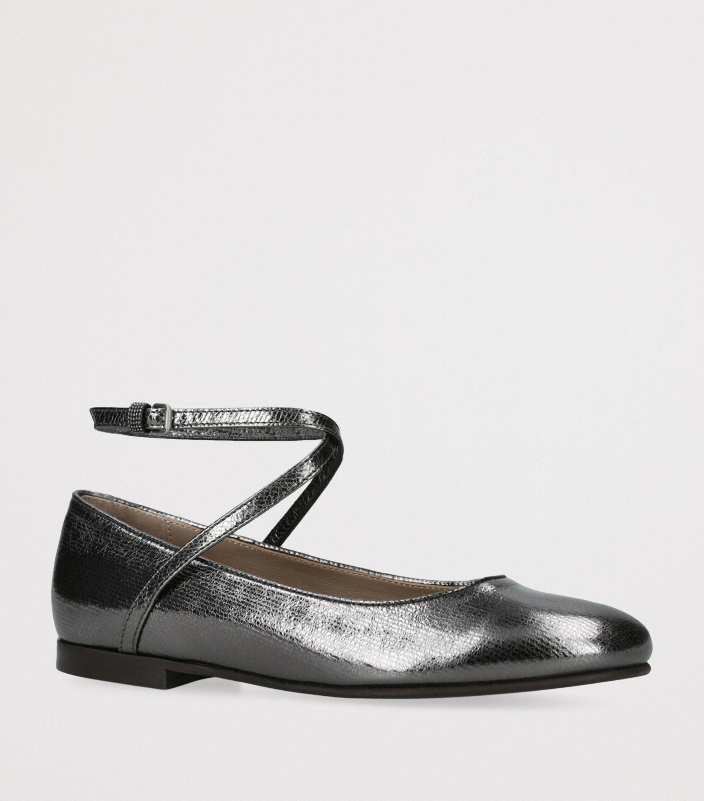 Brunello Cucinelli Leather Metallic Ballet Flats Pewter Image 3