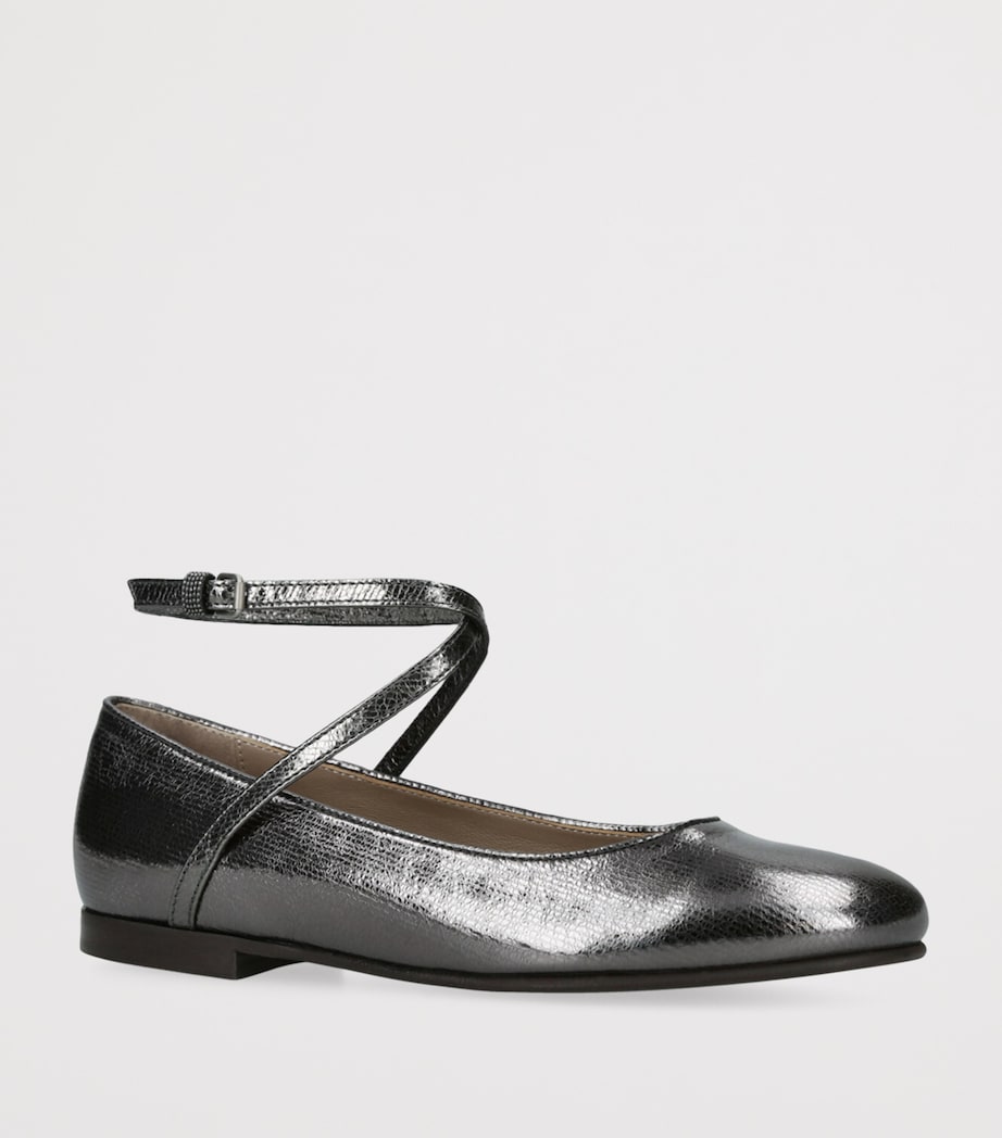 Leather Metallic Ballet Flats PEWTER Image 3