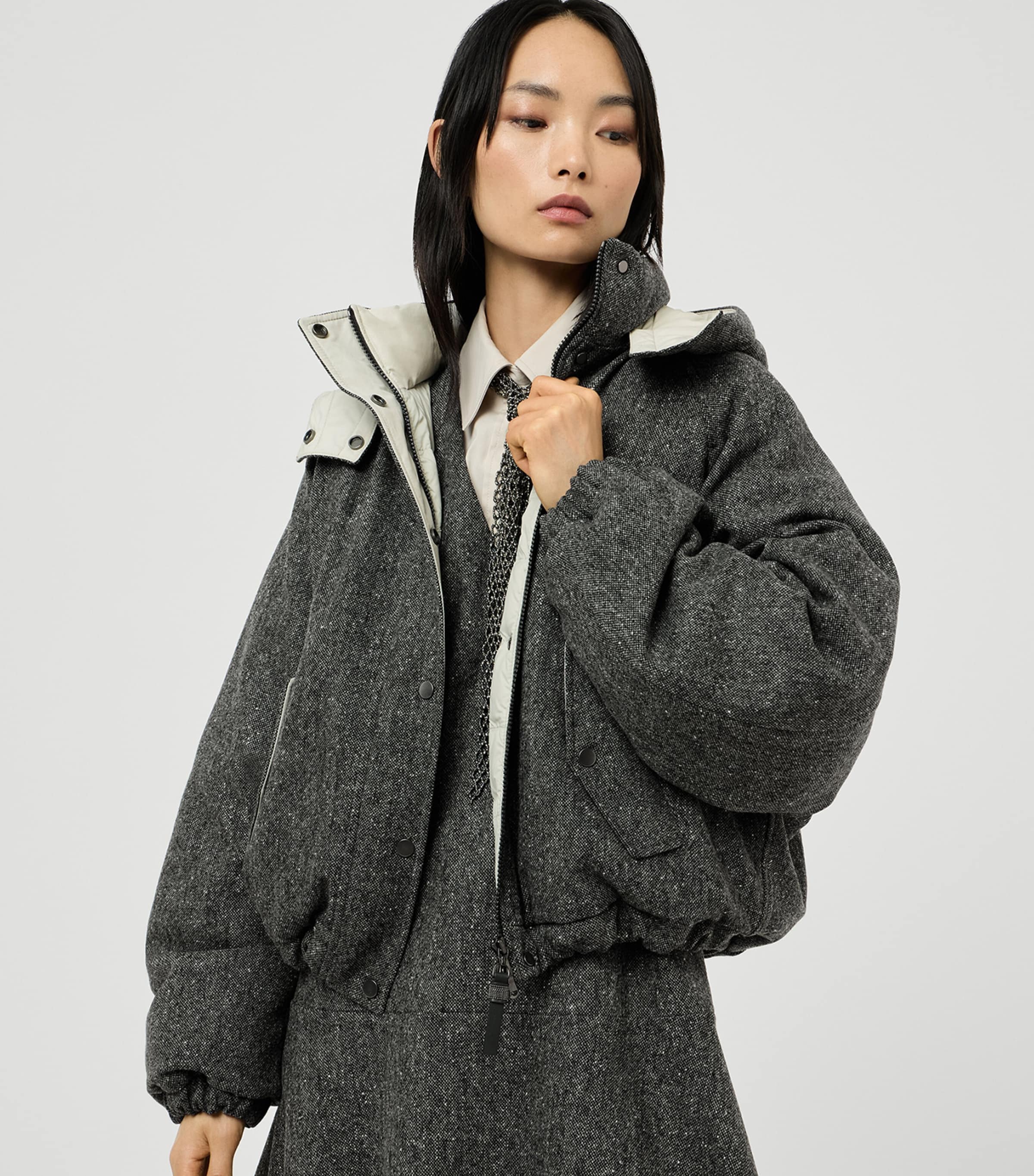 Brunello Cucinelli Womens Down Virgin Wool-Blend Hooded Jacket Anthracite Image 4