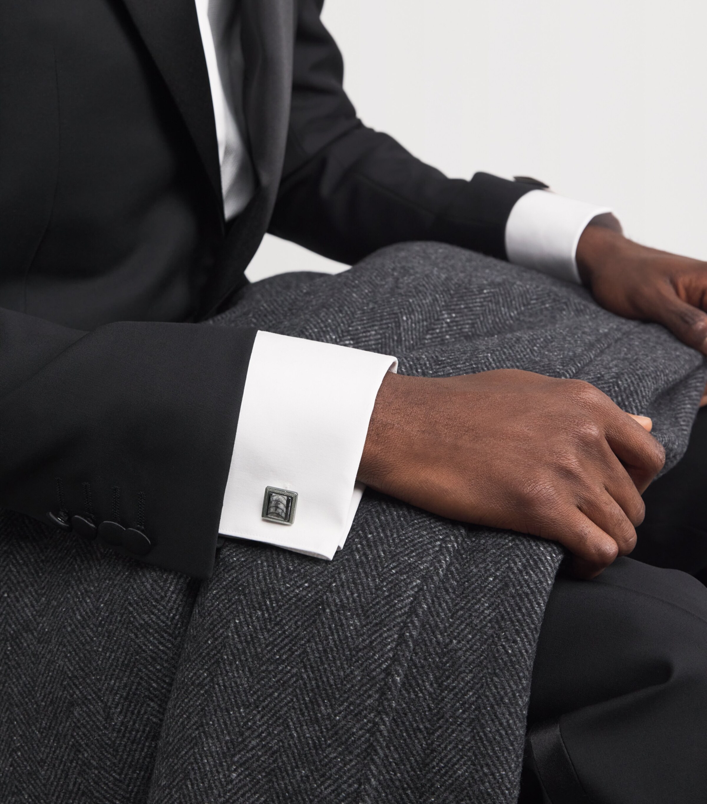 Square Engraved Enamel Cufflinks SILVER Image 5