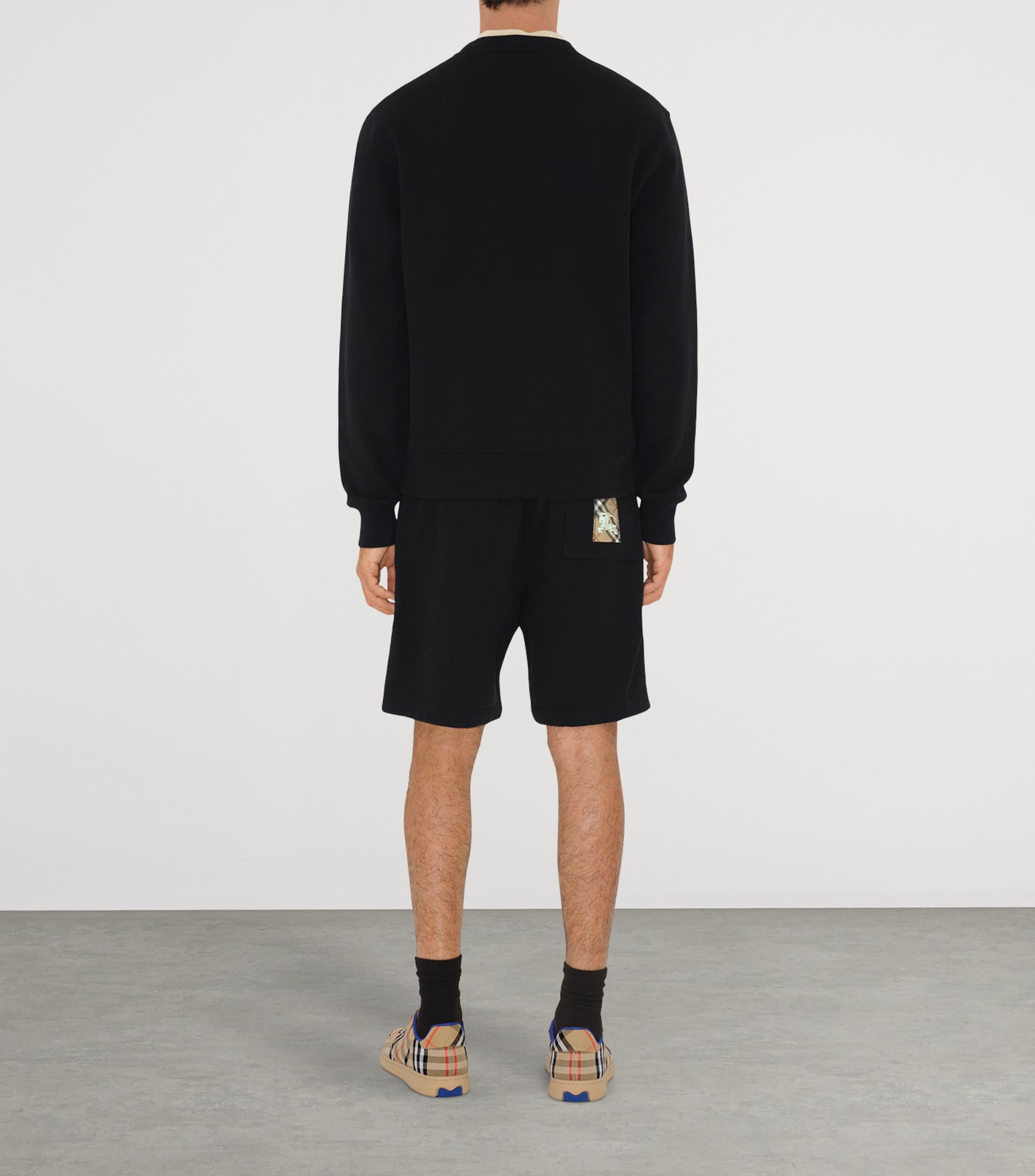 Burberry Mens Cotton Check Logo Shorts Black Image 4