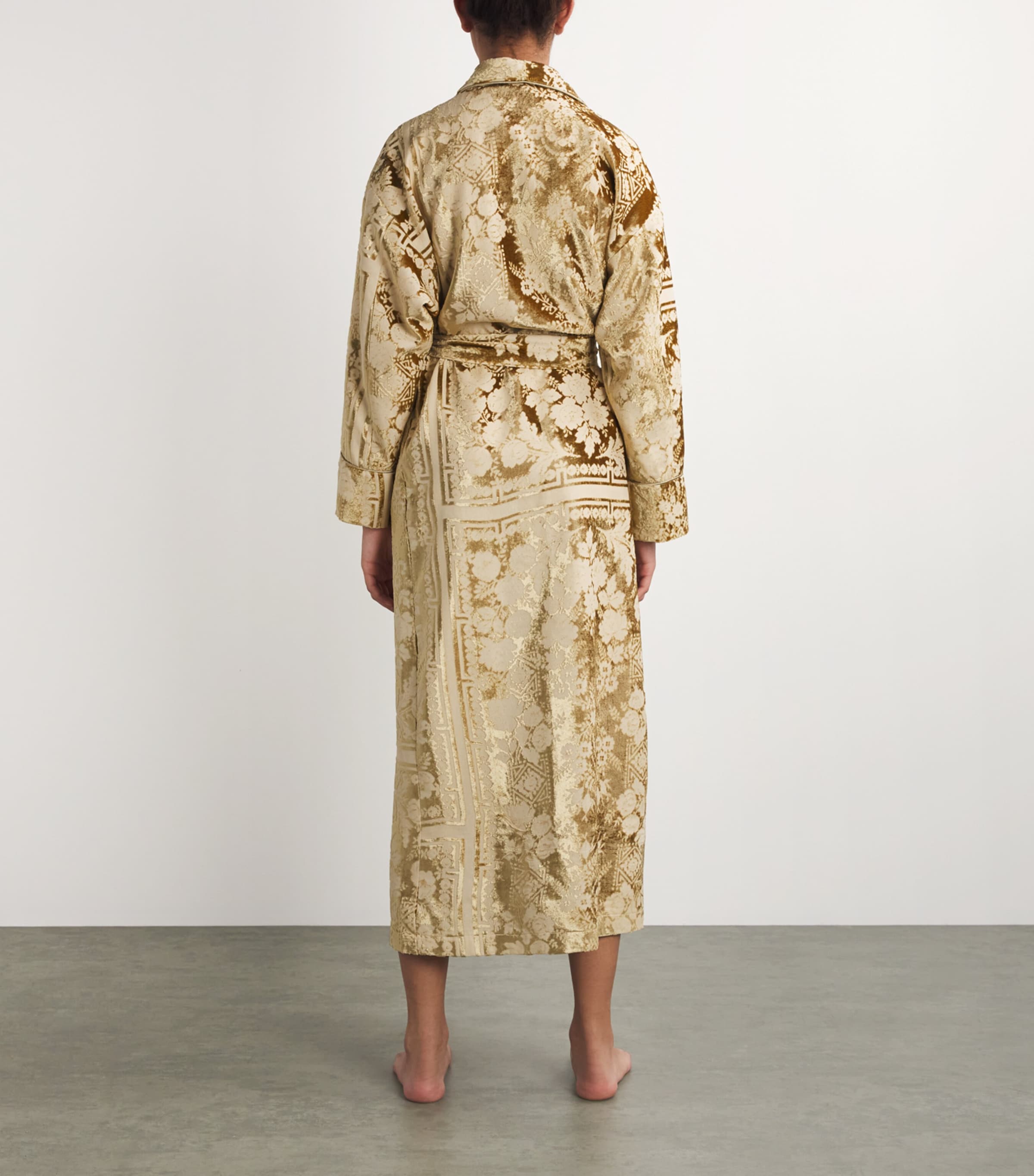 Jacquard Liquid Velvet Robe GOLD & IVORY Image 3