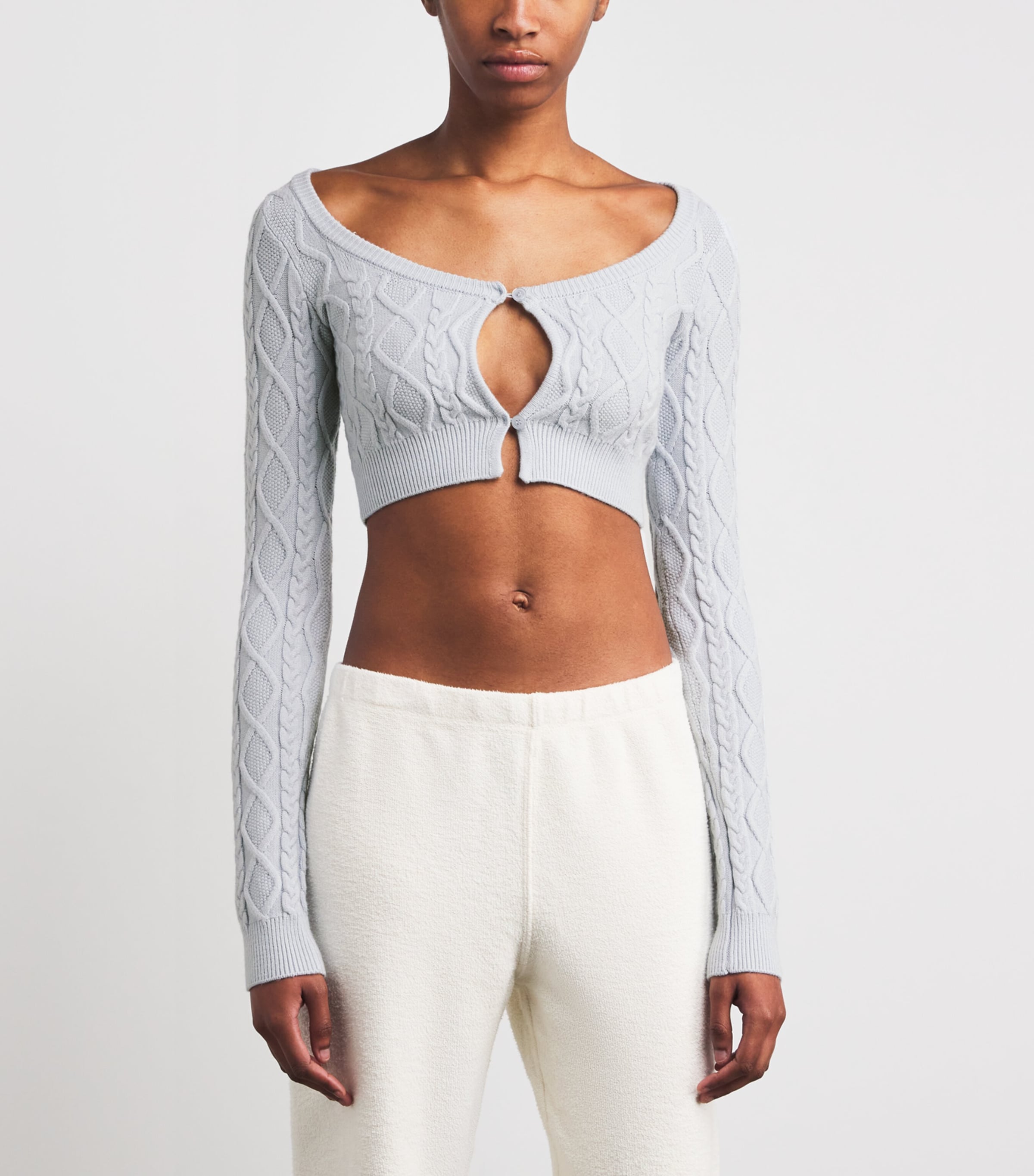 Cable-Knit Snow Bunny Cropped Cardigan ZEN BLUE Image 3