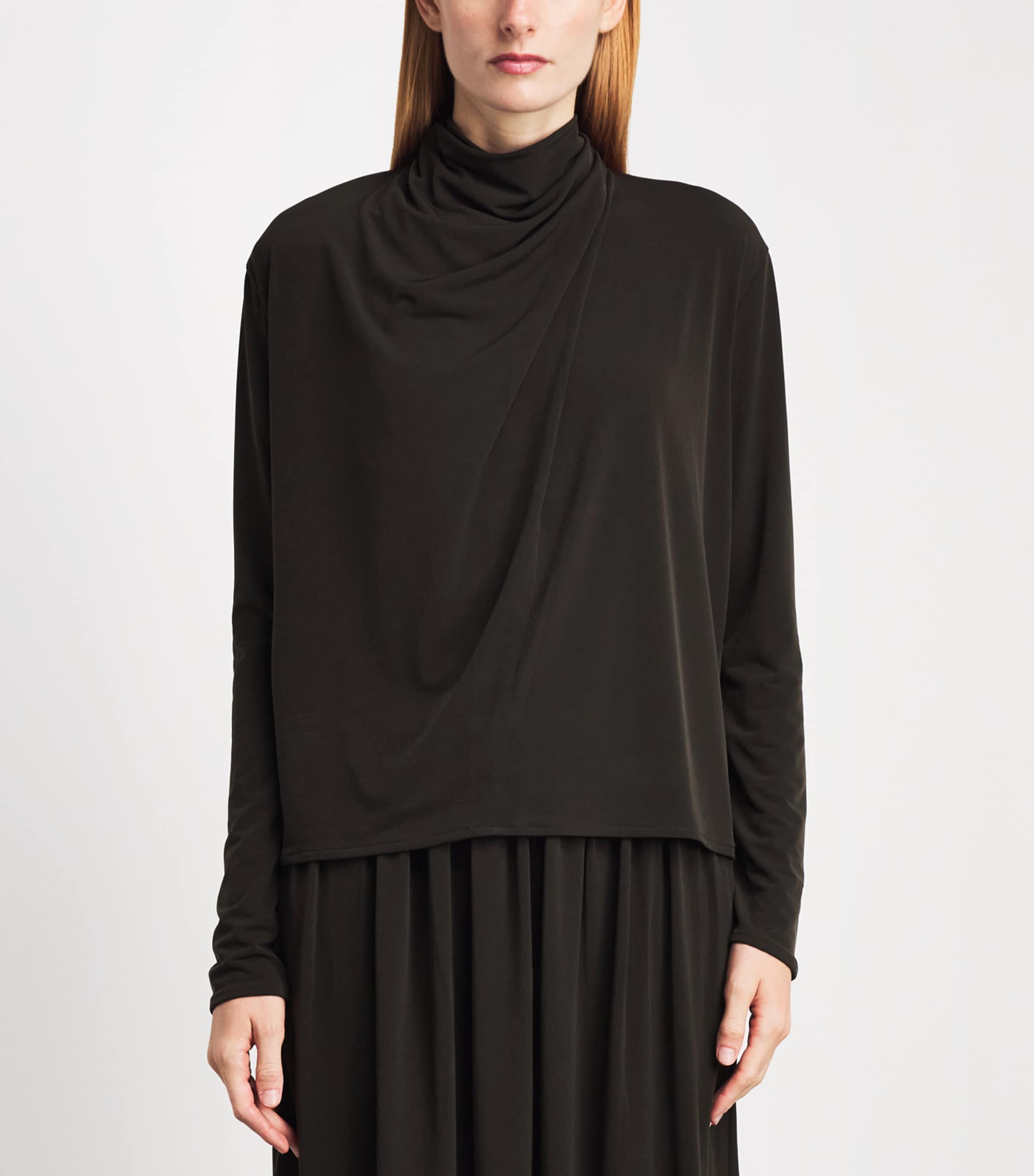 Vince Womens Draped Cowl-Neck Top Smoked Truffle Image 4