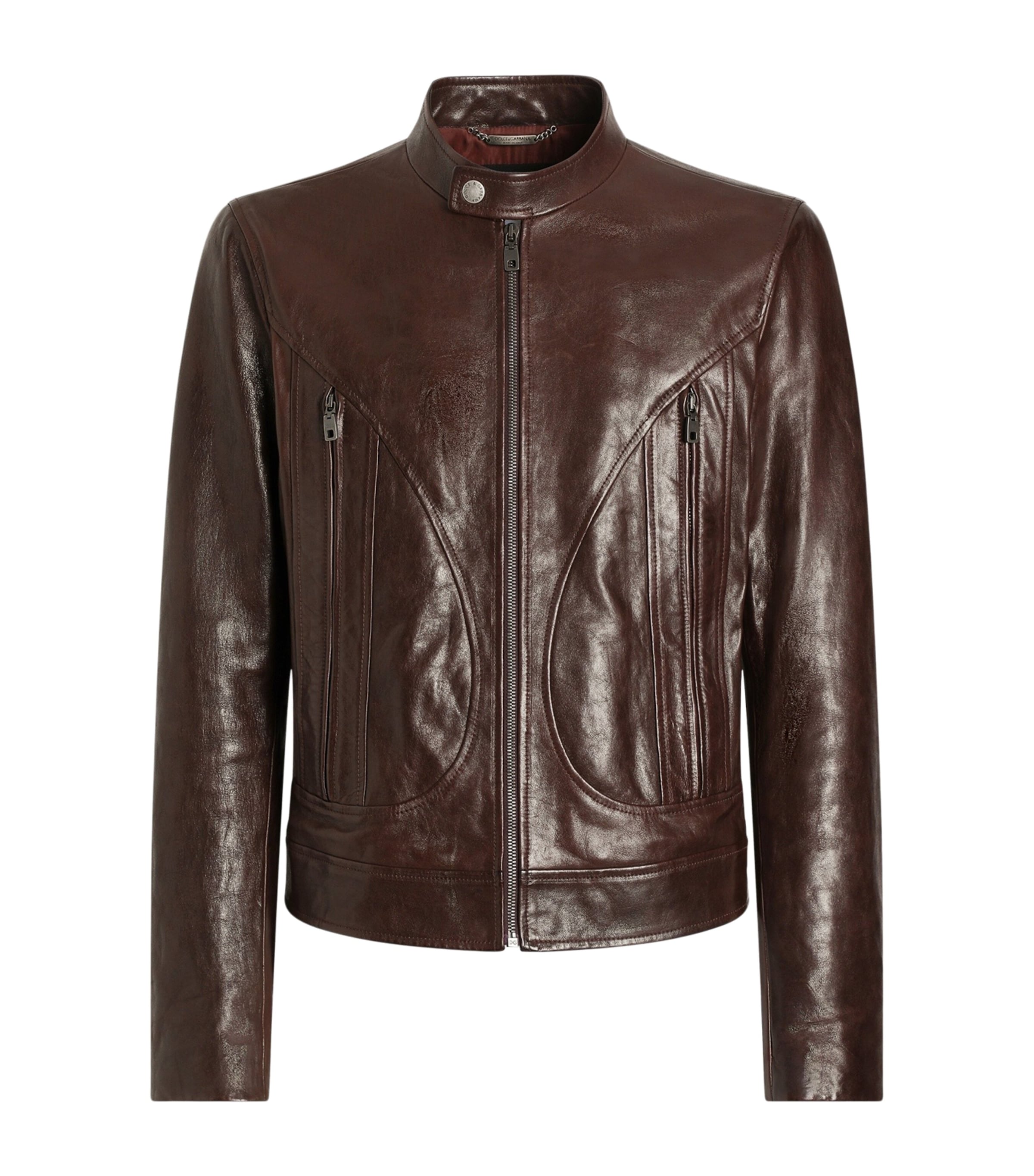 Dolce&Gabbana Mens Leather Moto Jacket Indigo Image 1