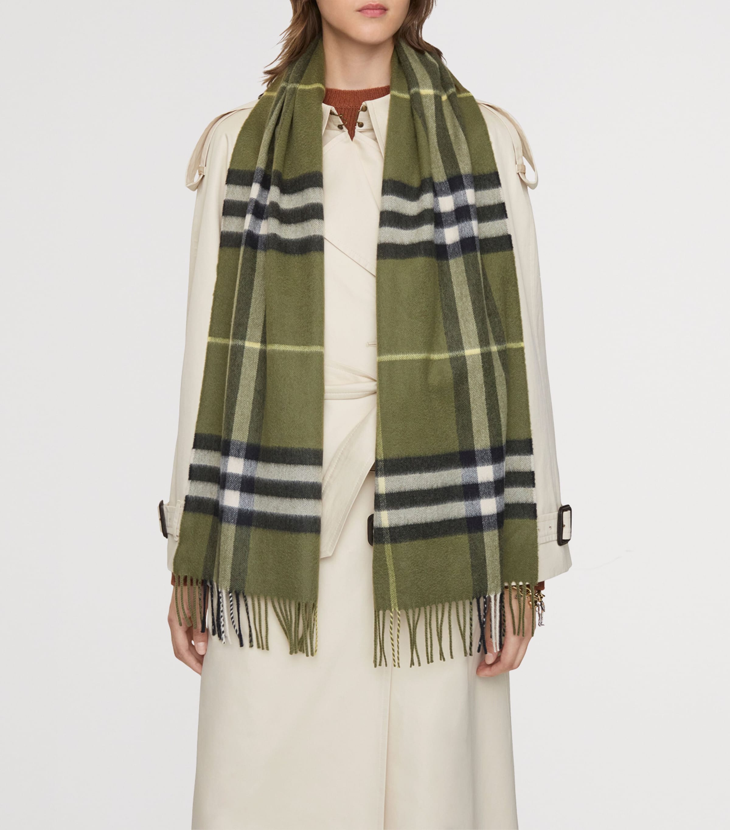 Burberry Cashmere Check Scarf Pea Green Image 4