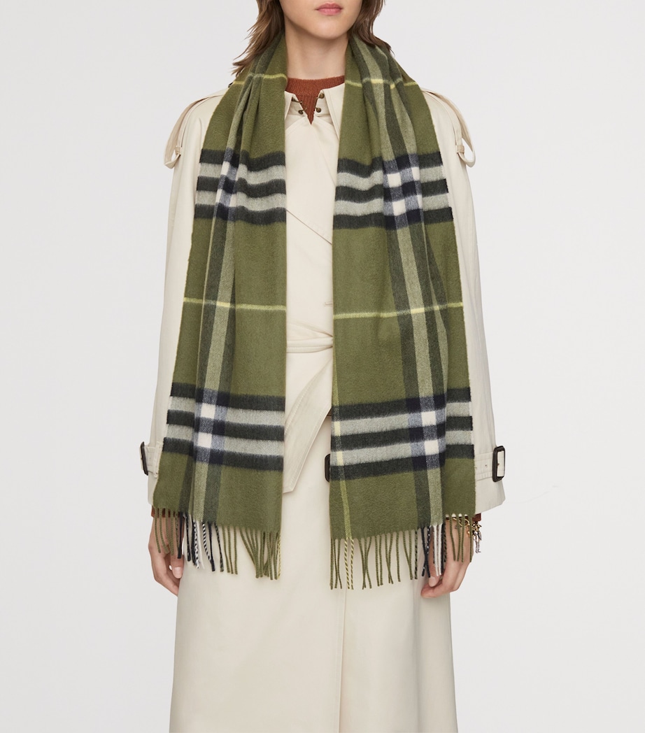 Cashmere Check Scarf PEA GREEN Image 4