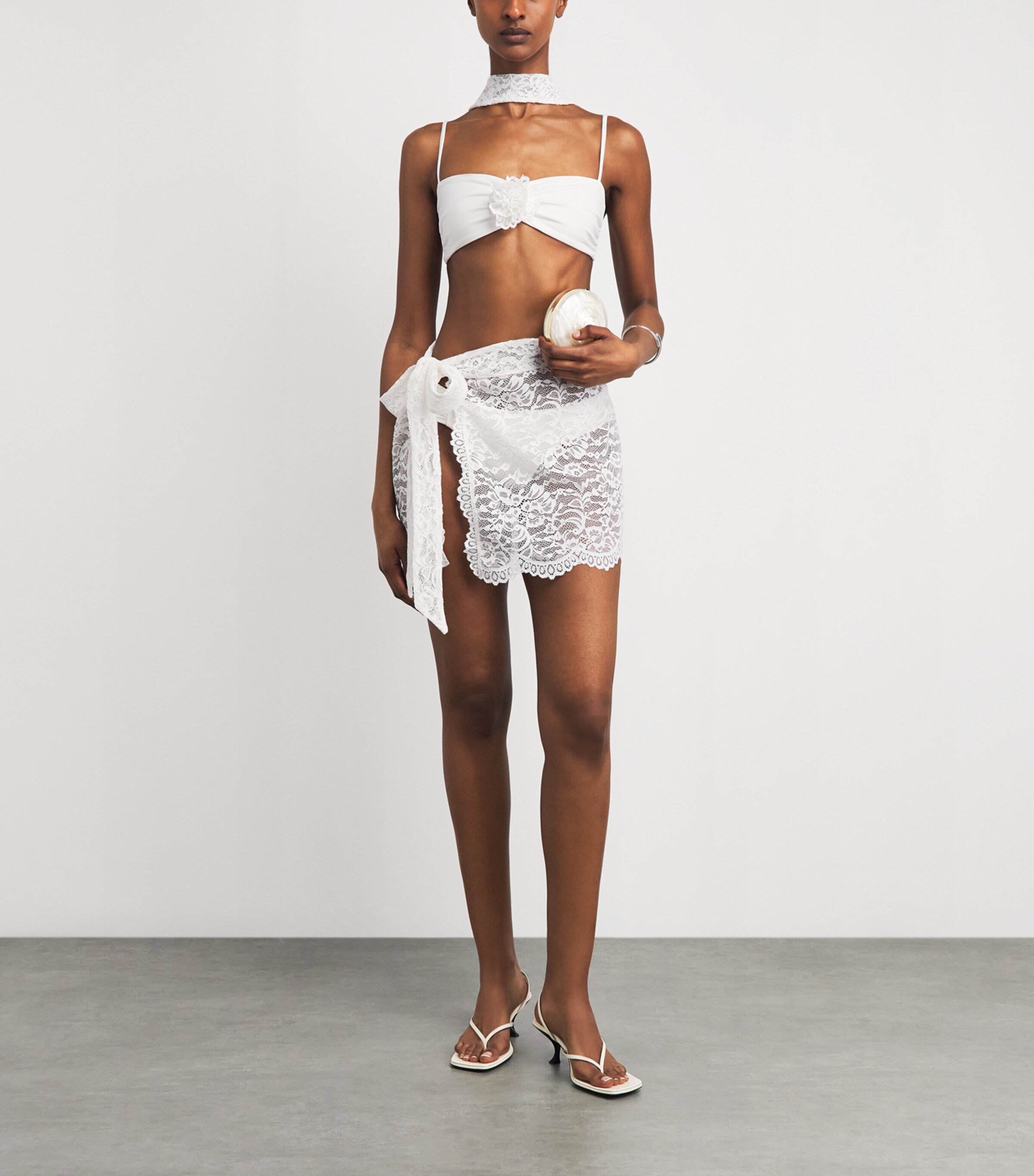 AWAY THAT DAY Womens Barbuda Bikini Top with Lace Scarf Bridal White Image 2