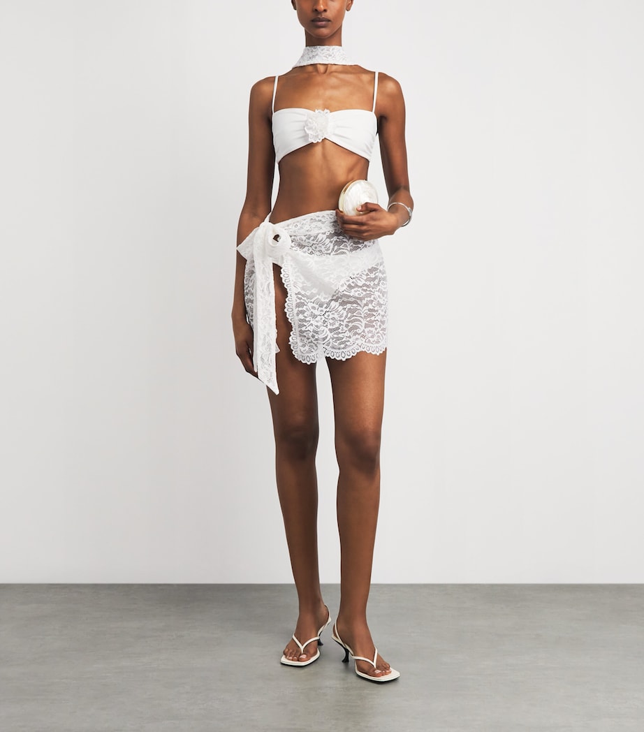 AWAY THAT DAY Womens Barbuda Bikini Top with Lace Scarf Bridal White Image 2