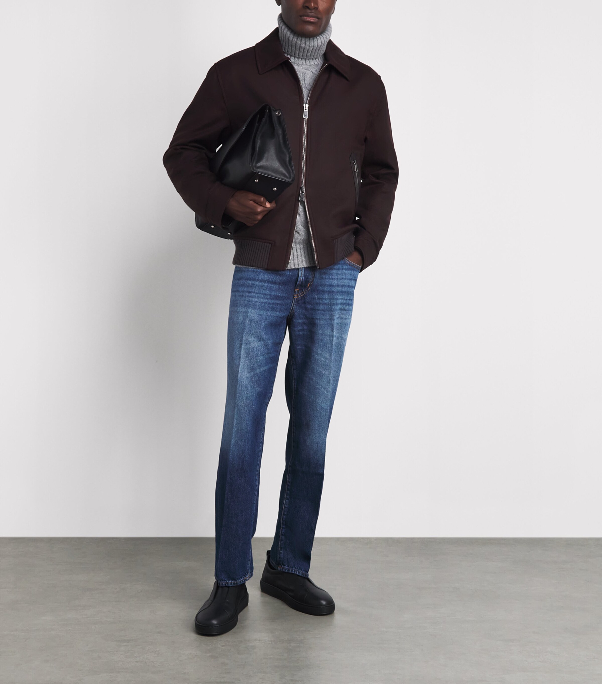 Isaia Mens Wool Padded Aviator Jacket Image 2