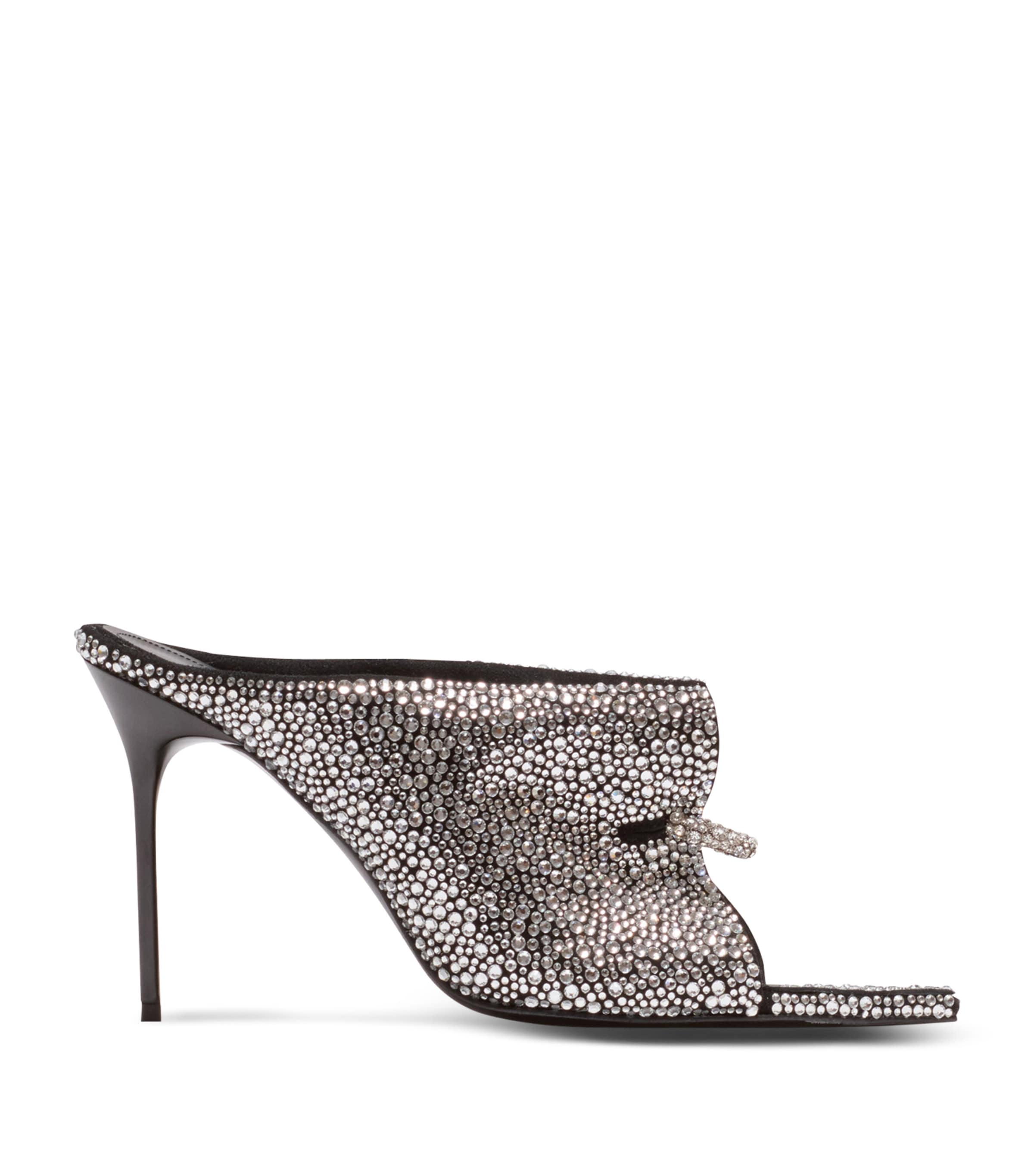 Balmain Leather Rhinestone-Embellished Pierced Heeled Mules 95 Eqo Noir/ Cristal Image 1