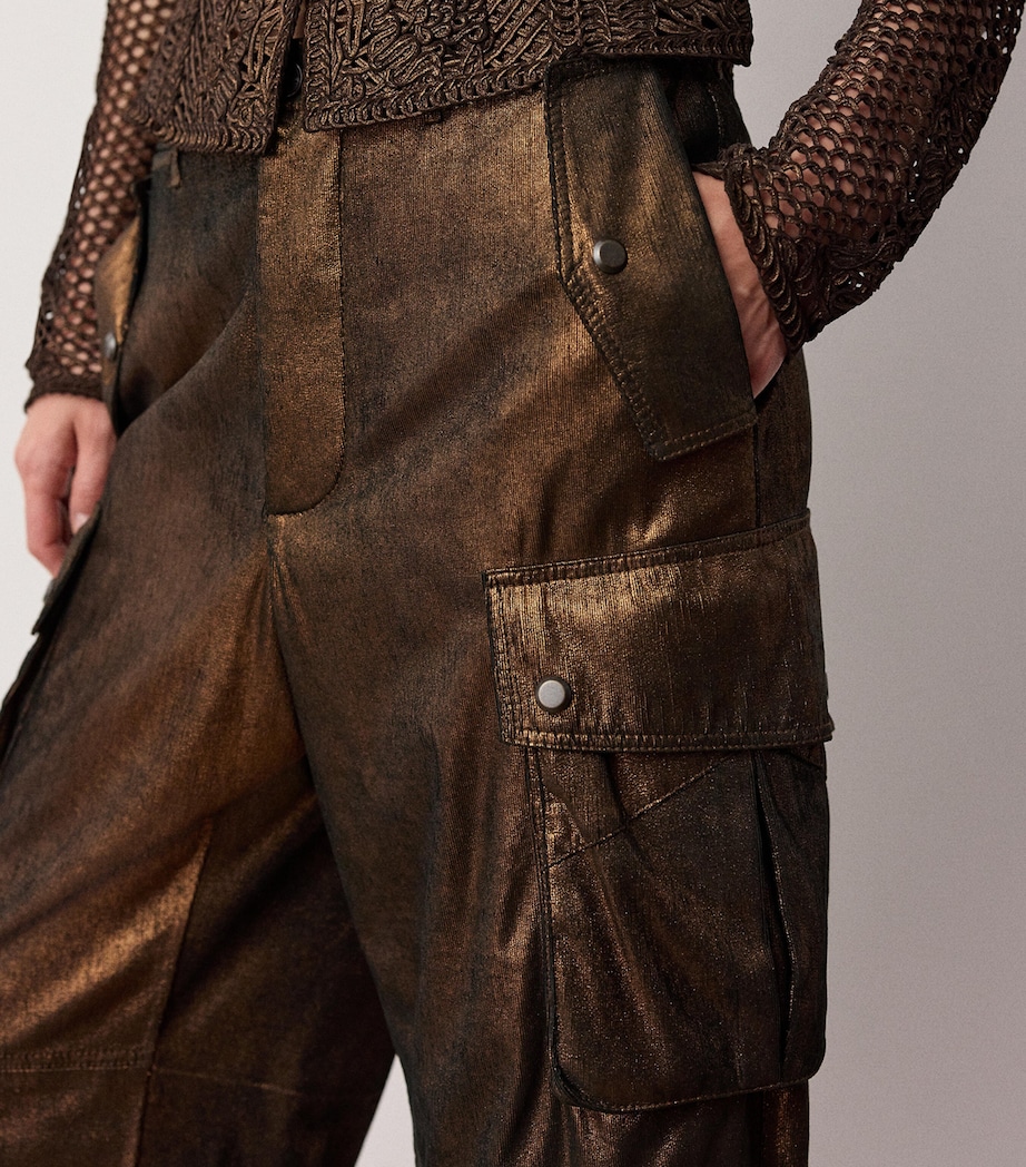 Ralph Lauren Collection Womens Metallic Leather Vaughn Cargo Trousers Bronze Image 4