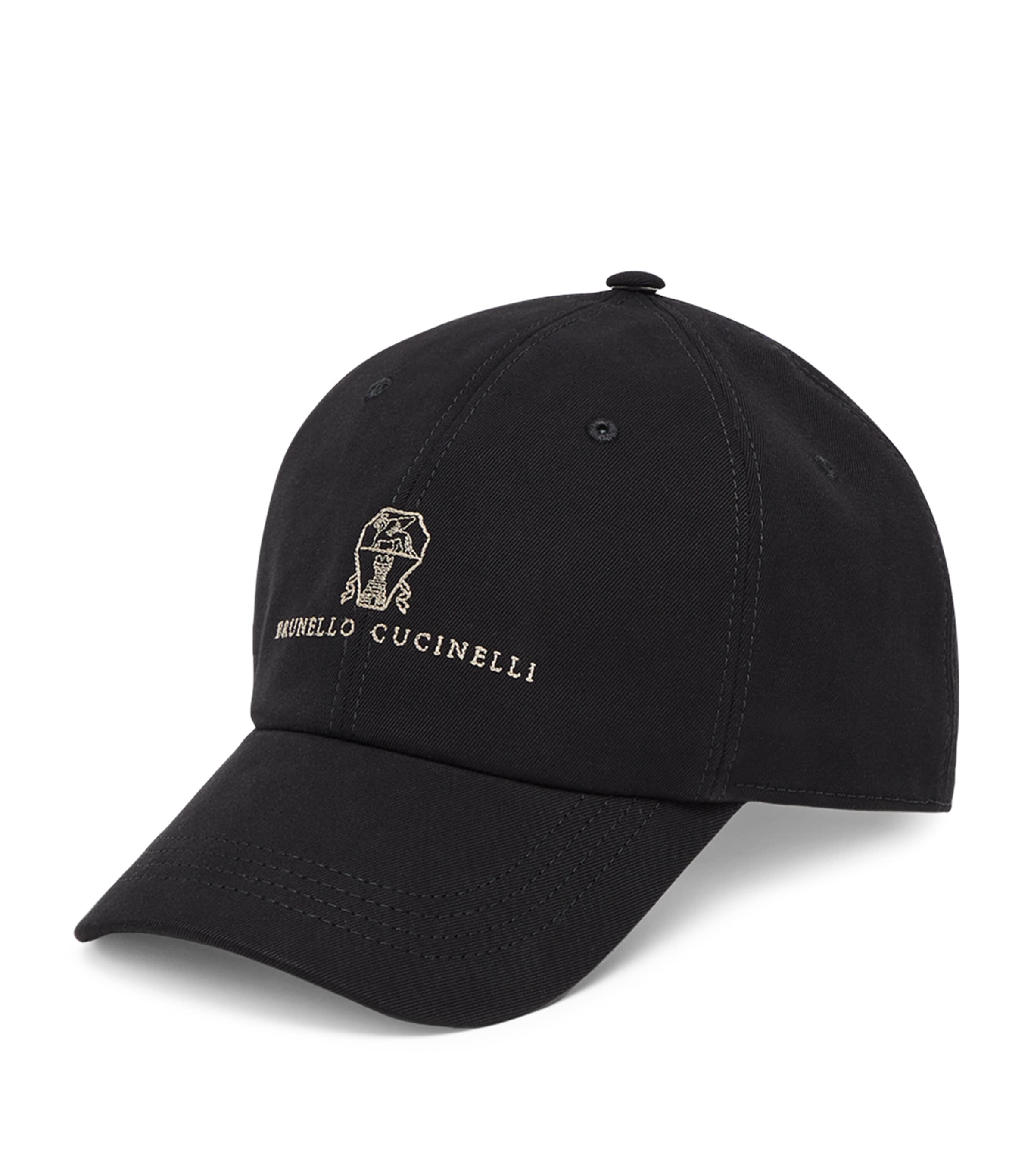 Brunello Cucinelli Baseball Cap In Garment-dyed Twisted Cotton Gabardine With Embroidered Logo In Black