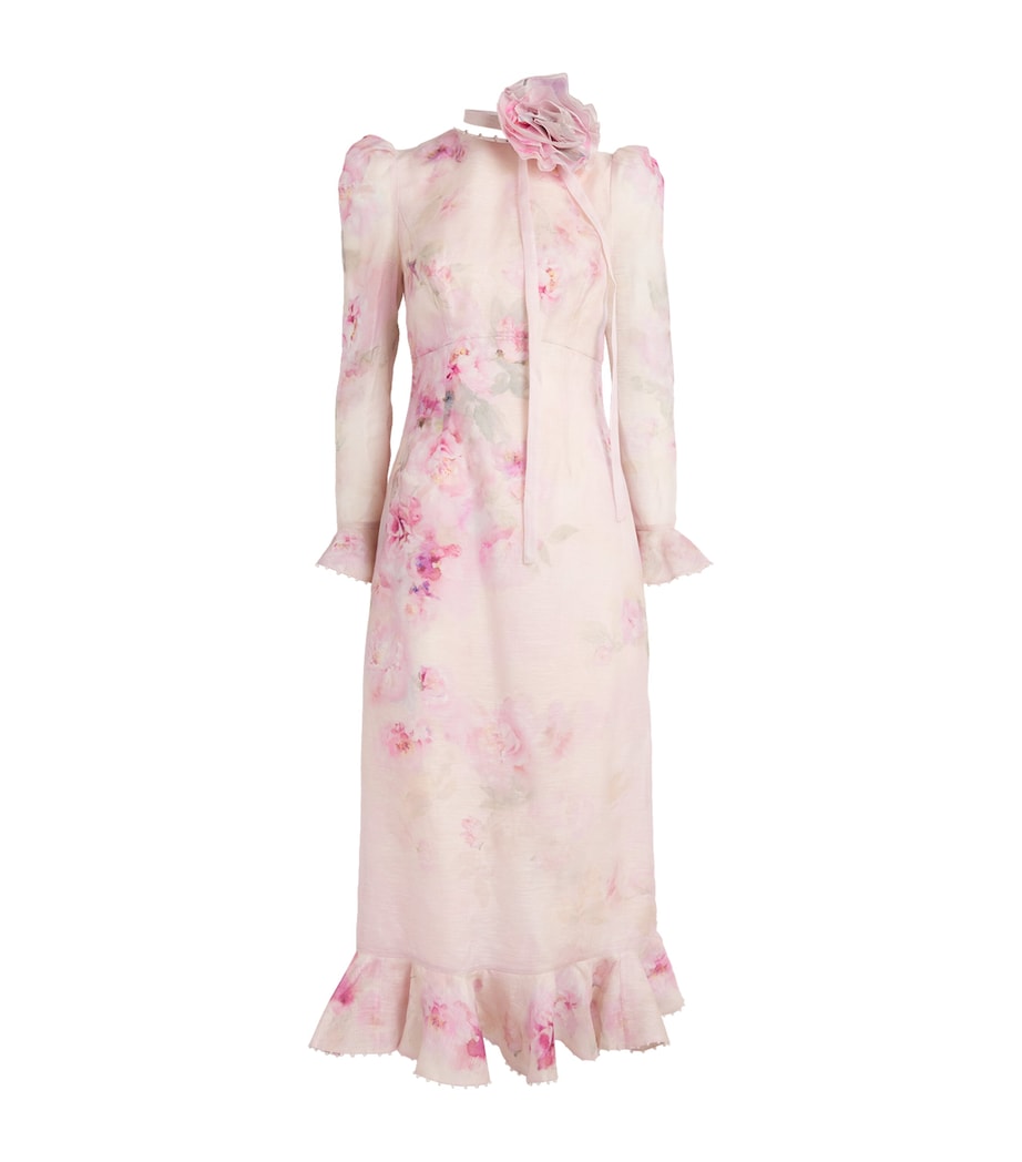 Zimmermann Womens Linen-Silk Floral-Embellished Midi Dress Pifpink Floral Image 1