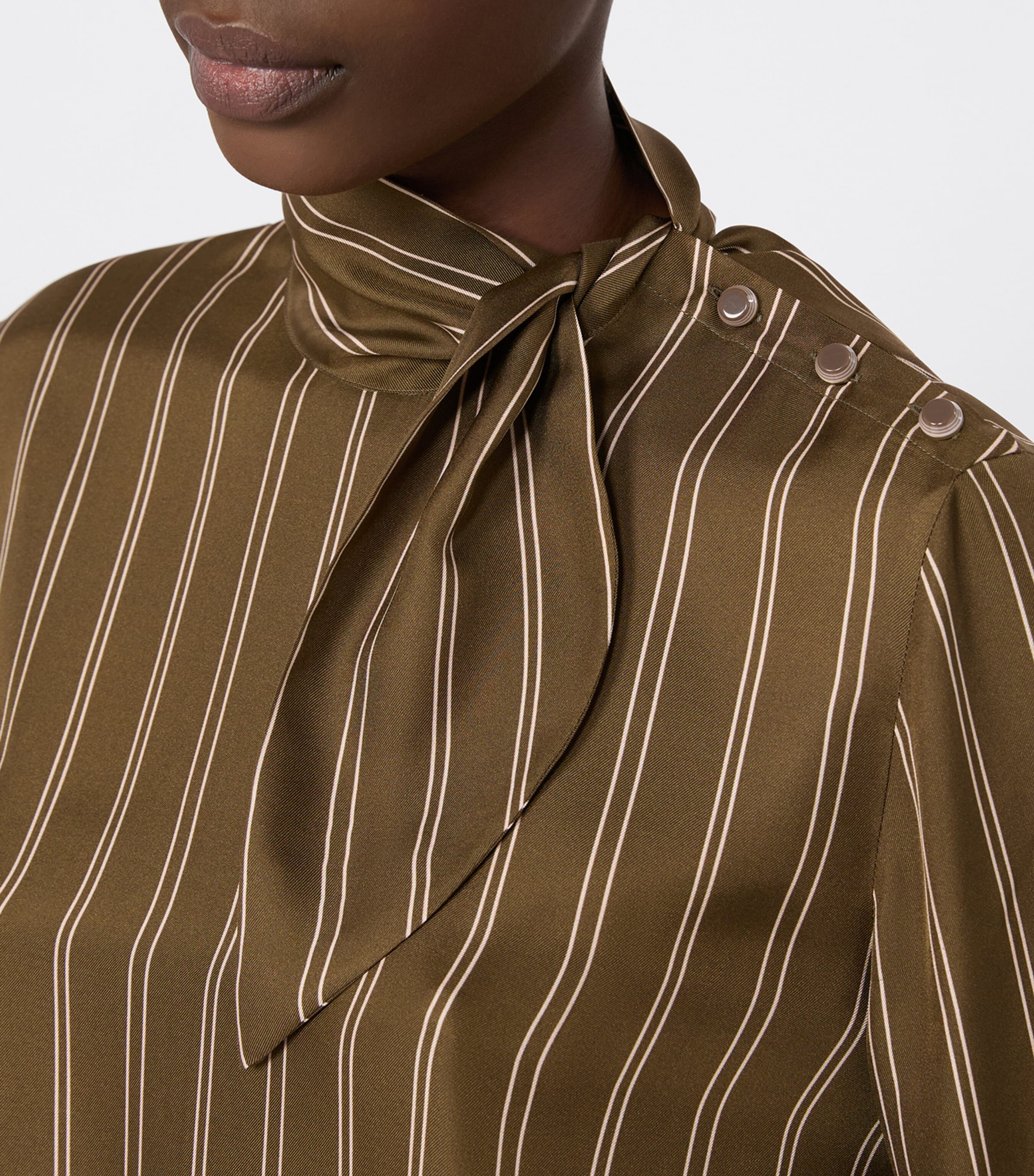 Max Mara Womens Silk Stripe Blouse Kaki Image 5