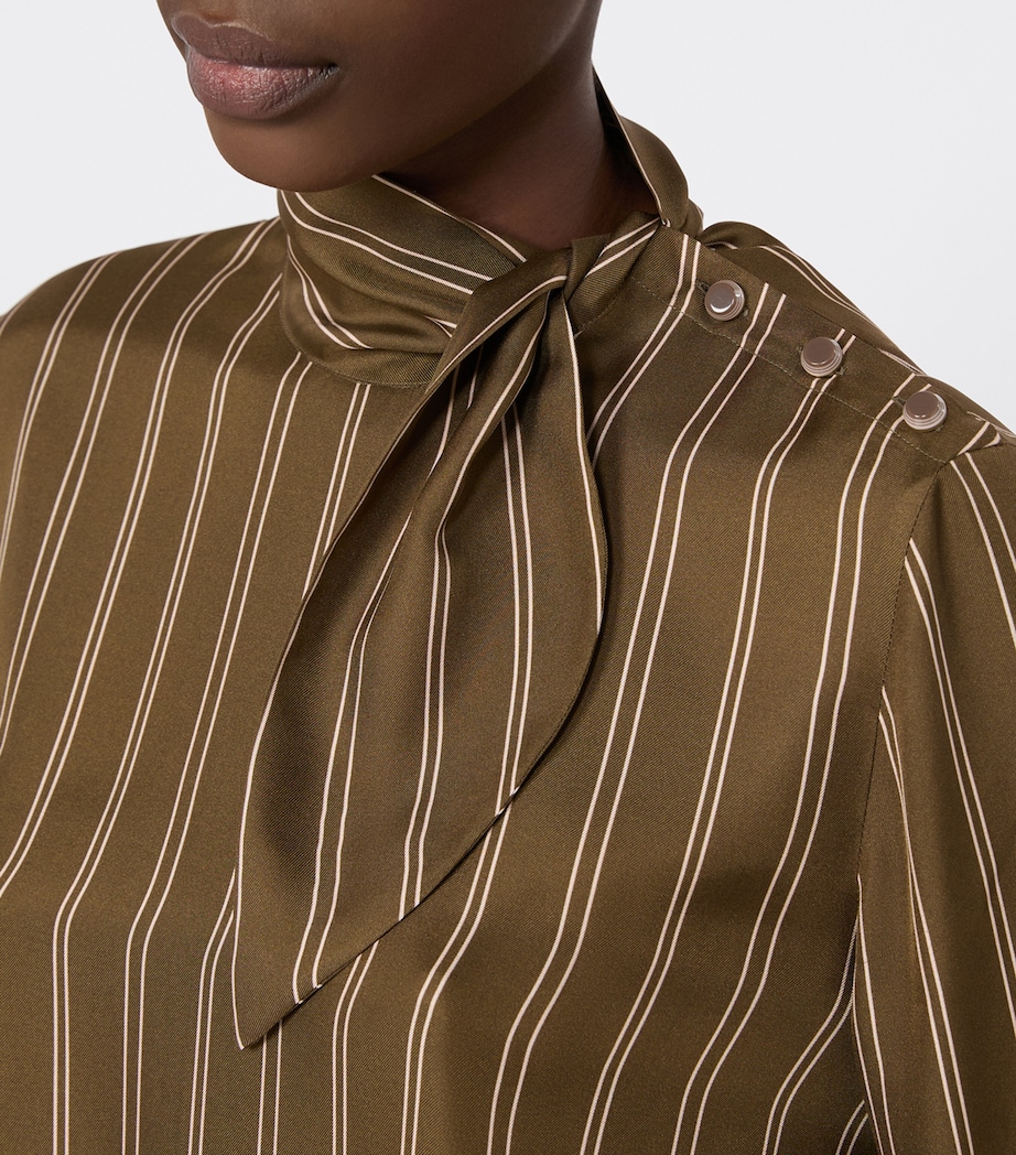 Max Mara Womens Silk Stripe Blouse Kaki Image 5