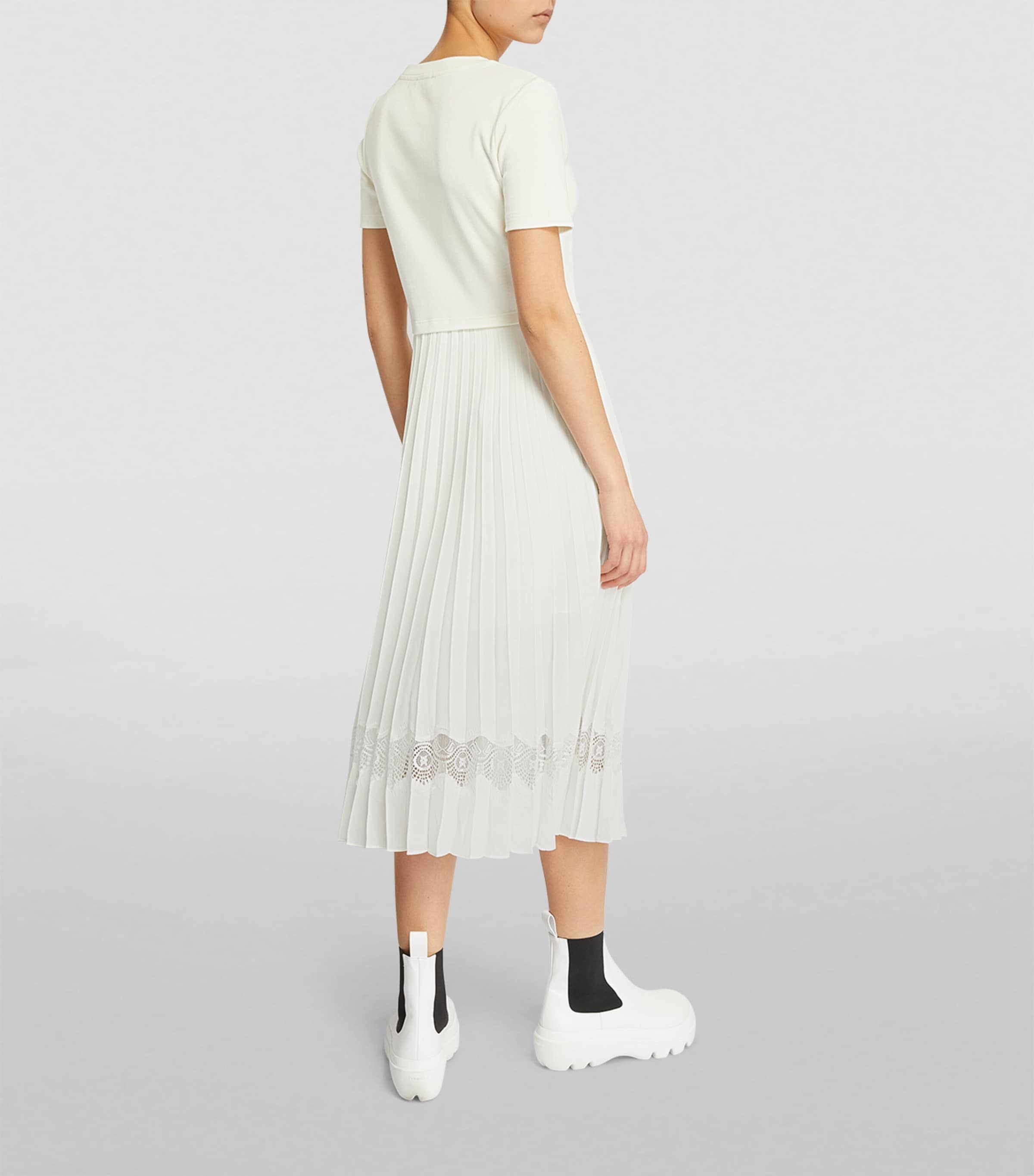 Lace-Trim Pleated Dress IVORY Image 3