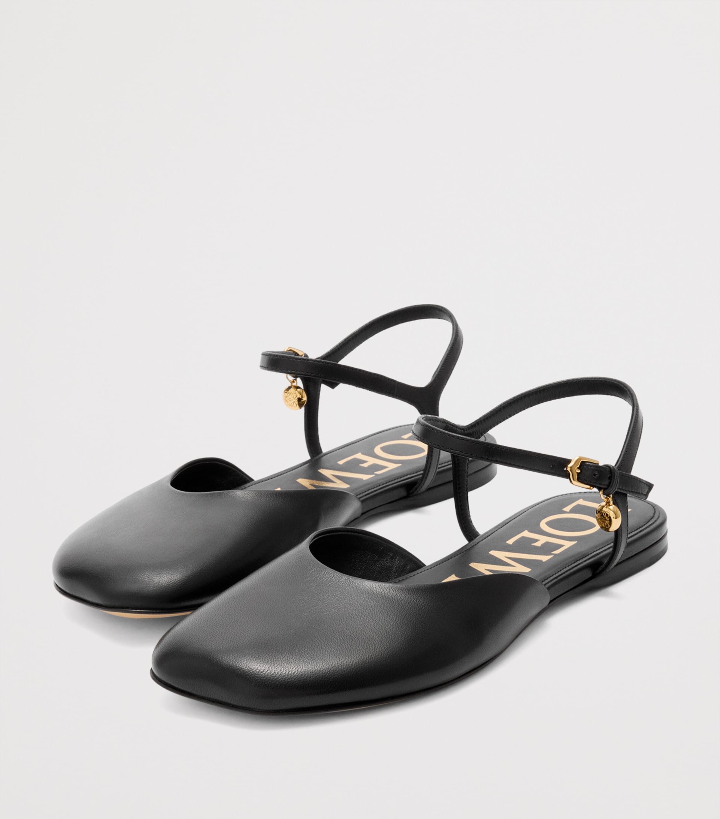 Leather Ankle-Strap Toy Ballet Flats BLACK Image 2