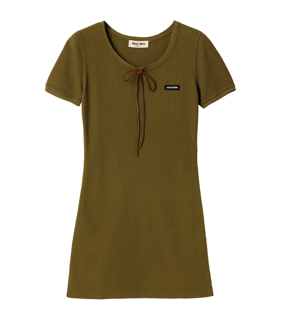 Miu Miu Womens Cotton Tie-Detail Mini Dress Green Image 1